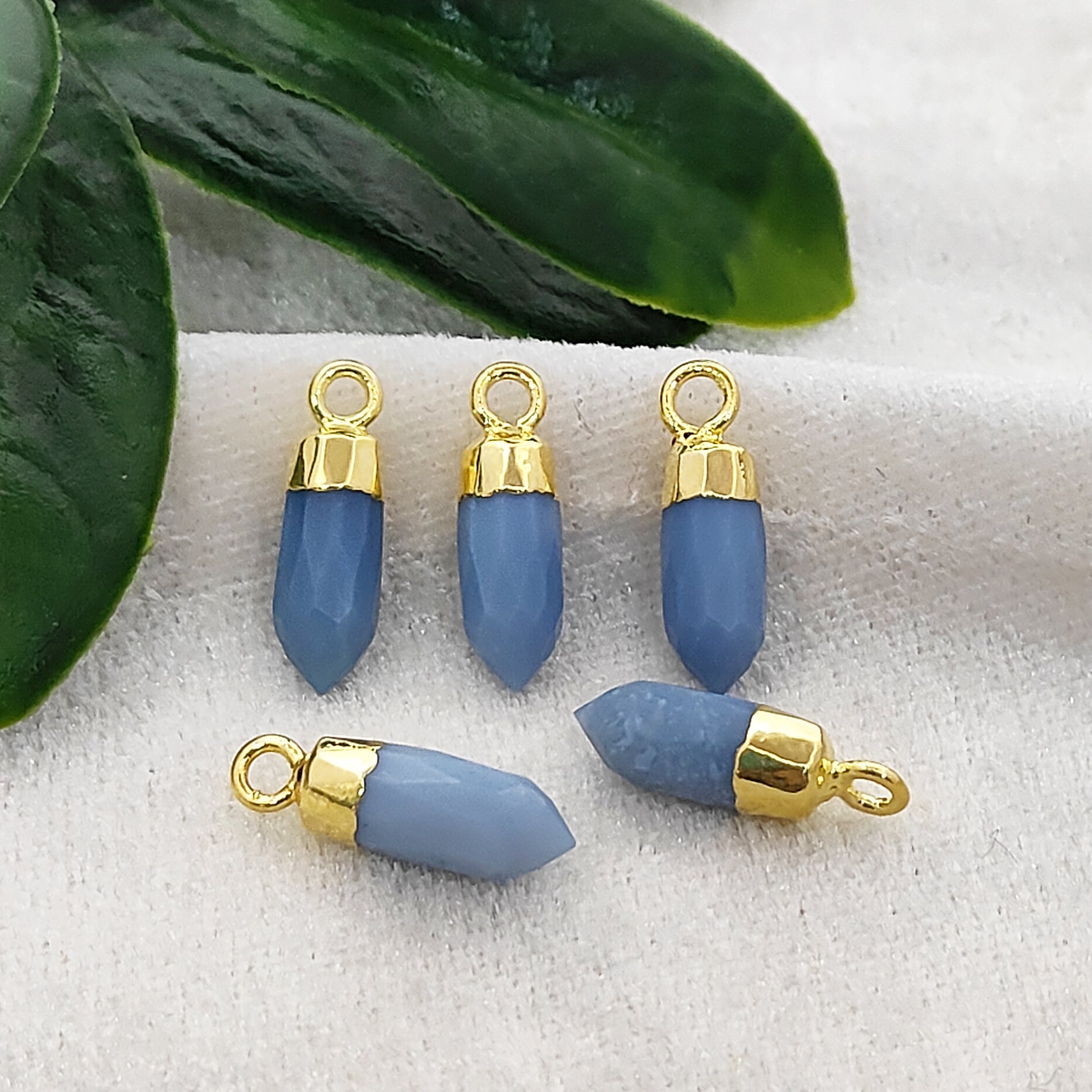 Handmade Blue Opal Spike Pendant with Gold Trim – Unique Jewelry DIY Charm