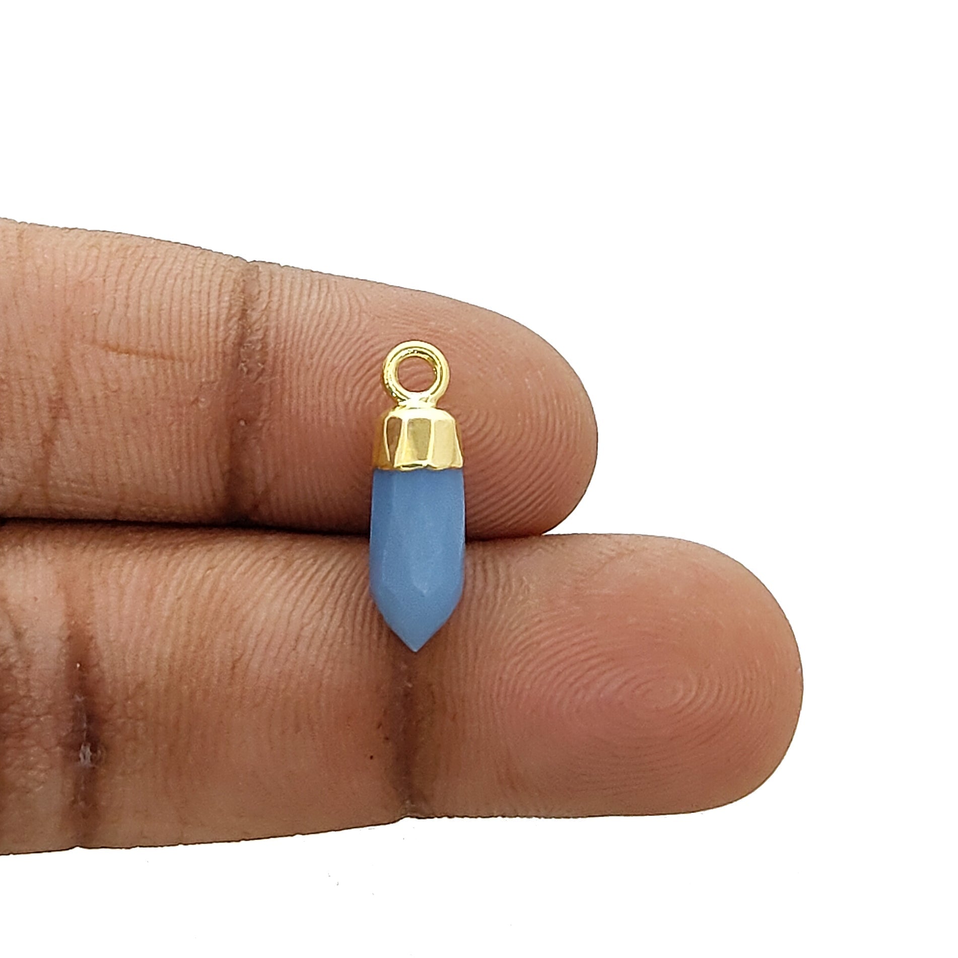 DIY Jewelry Charm – Blue Opal Crystal Spike Pendant with Gold Trim, Per Piece