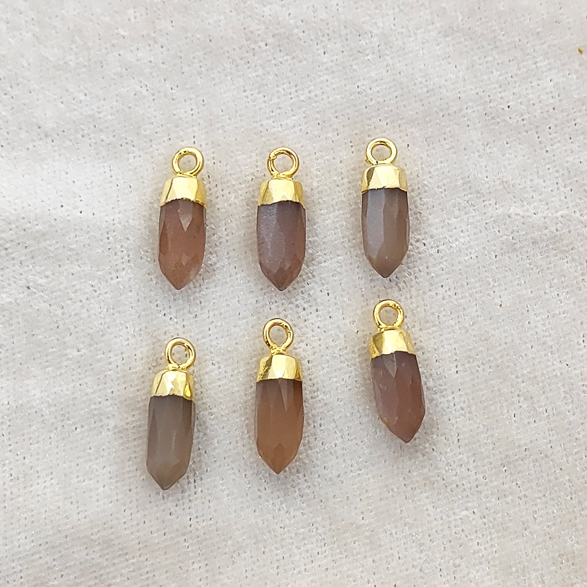 Healing Stone Charm – Gold Plated Chocolate Moonstone Spike Pendant for Jewelry Making