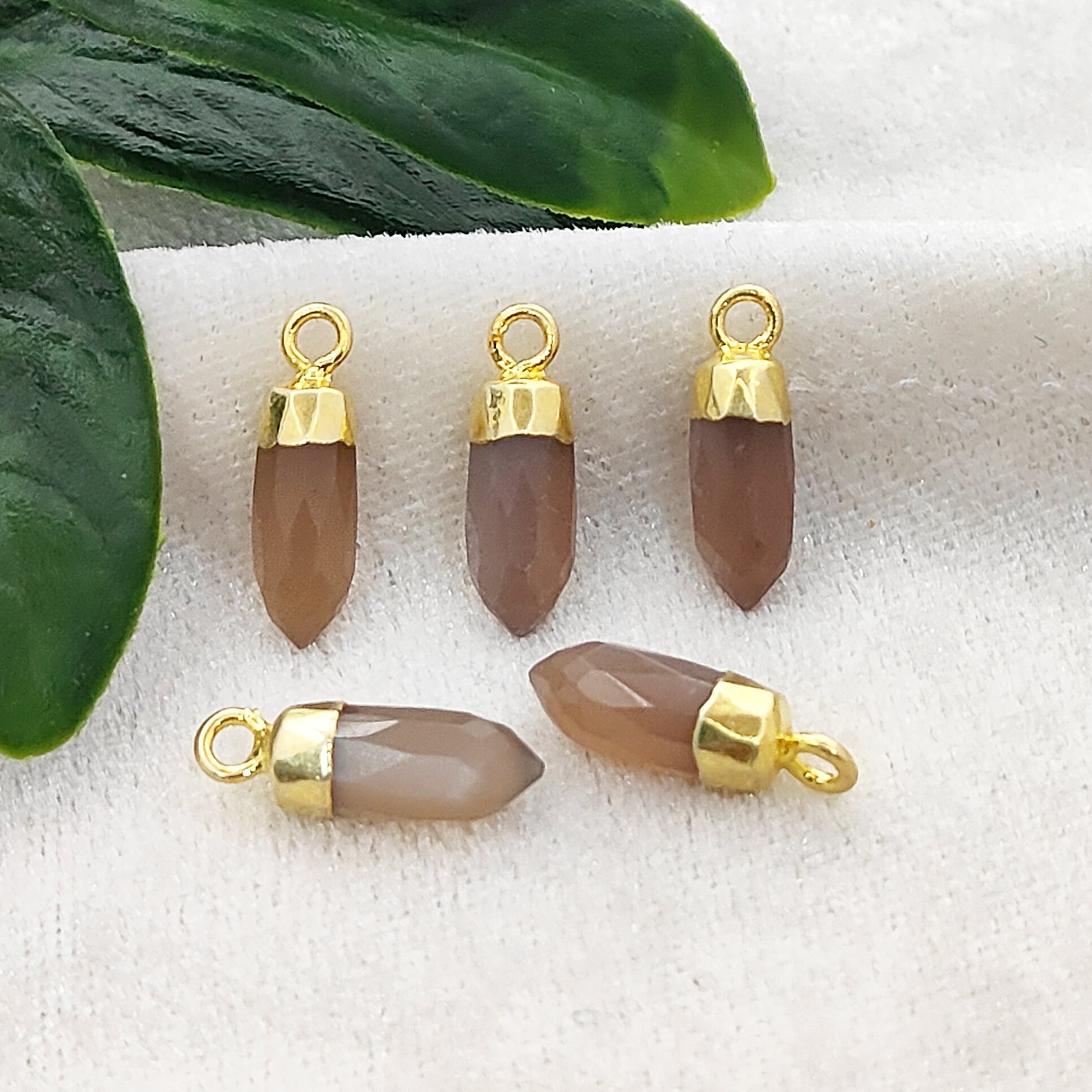DIY Jewelry Charm – Gold Plated Chocolate Moonstone Spike Pendant for Bracelets & Necklaces