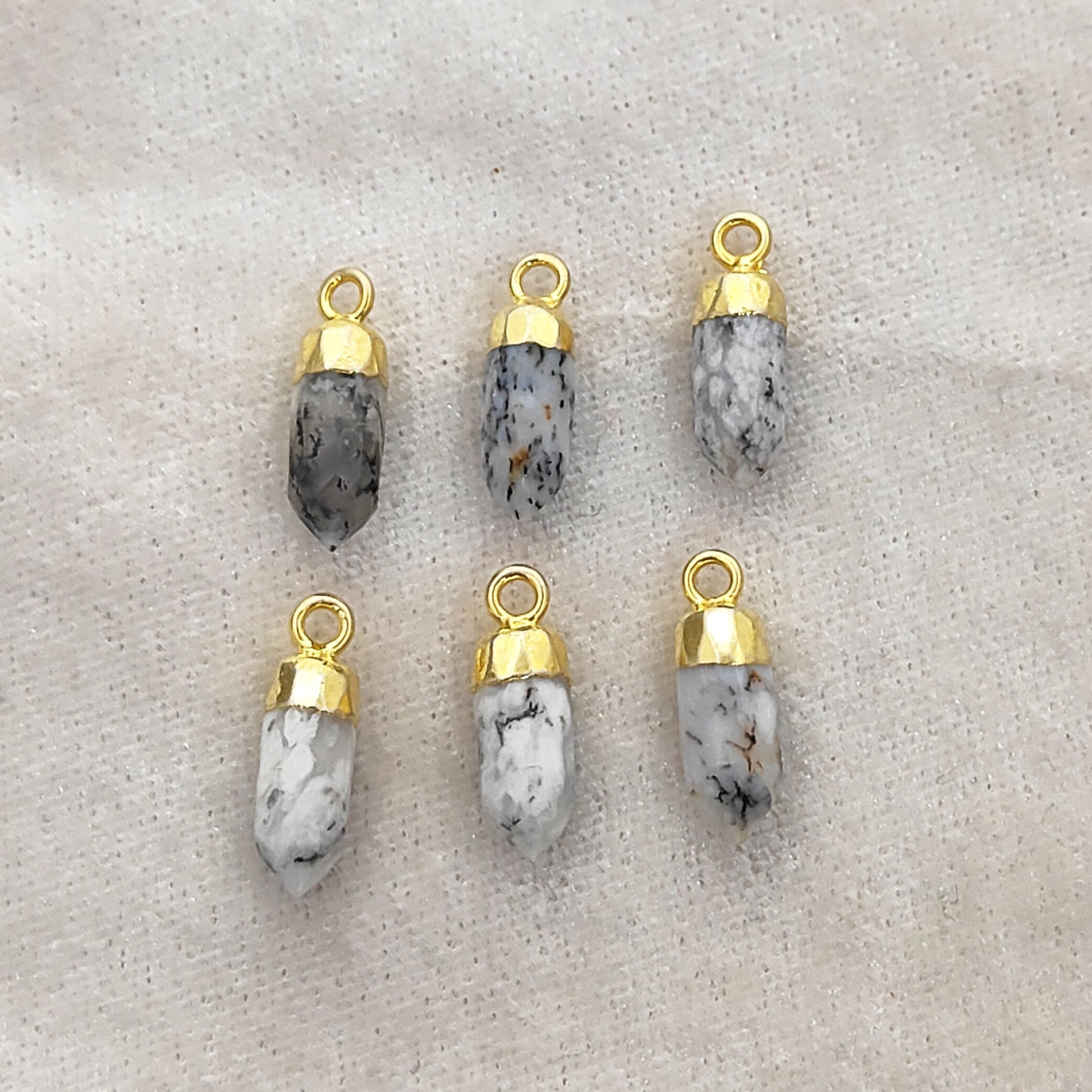 Natural Dendritic Opal Pendant Gold Plated – Minimalist Spike Charm for DIY Jewelry