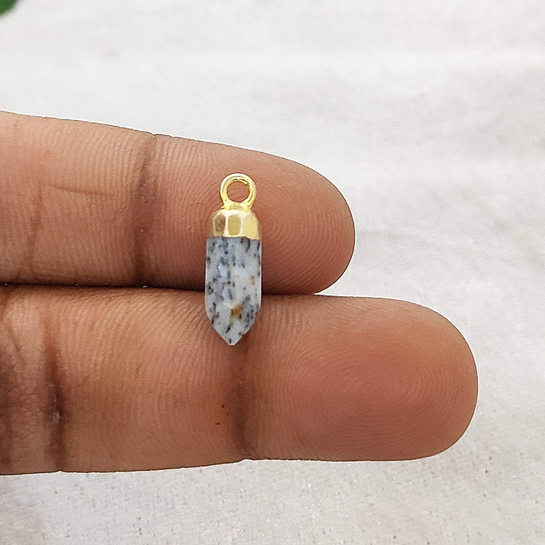 Handmade Gold Plated Dendritic Opal Pendant – Spike Stone Charm for Jewelry Making