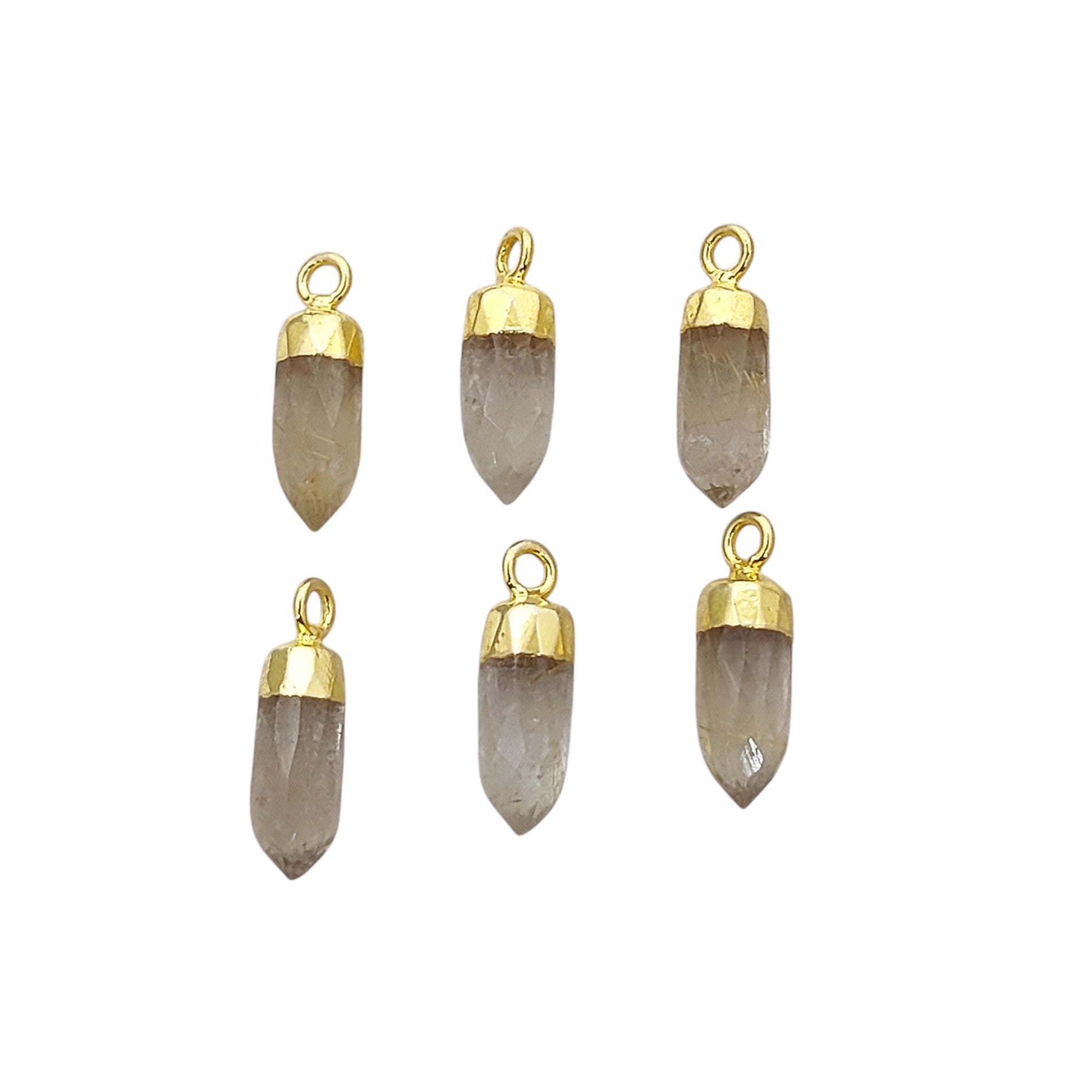 Golden Rutile Crystal Spike Pendant – Gold Trimmed Gemstone Charm for DIY Jewelry