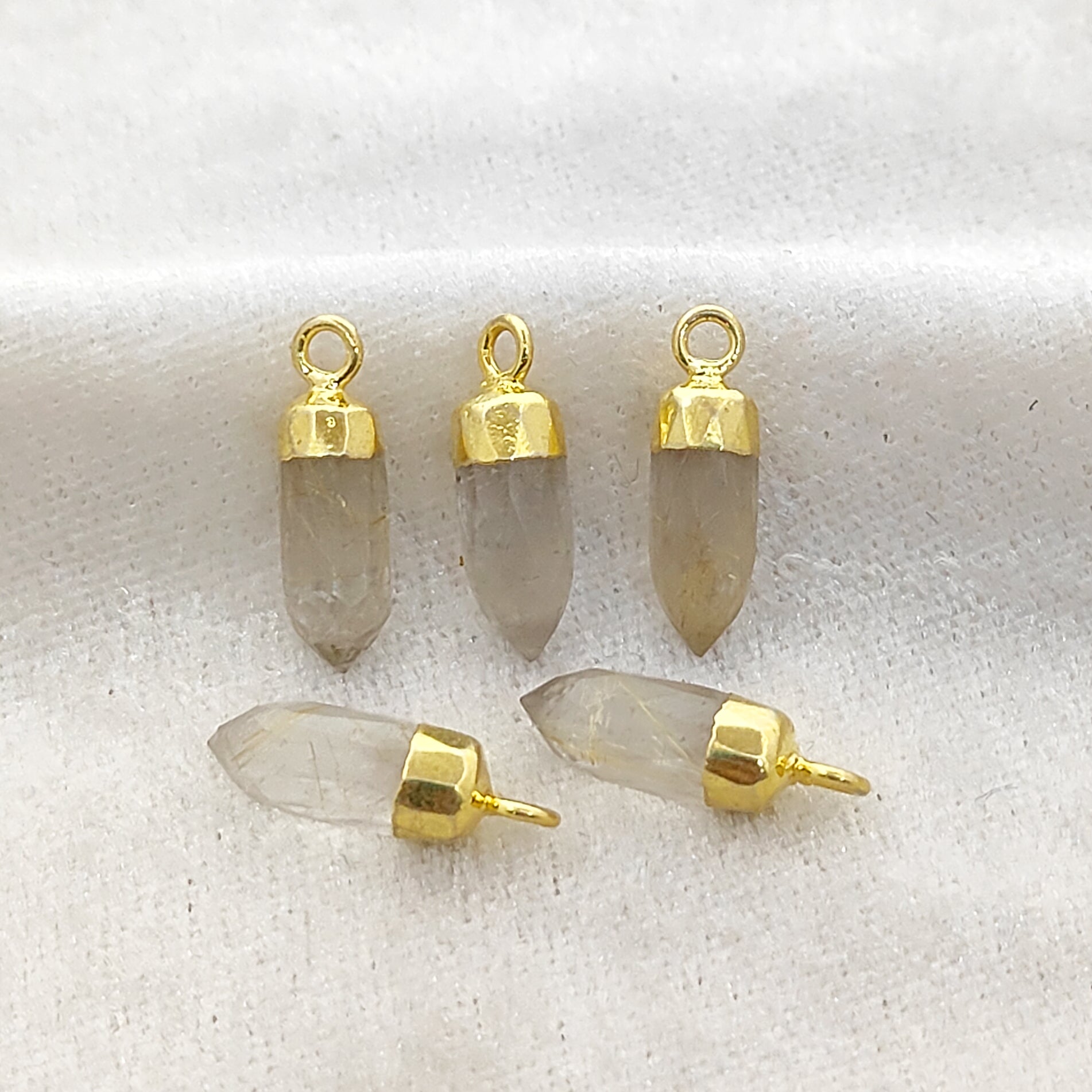 Gold Trimmed Rutile Crystal Spike Pendant – Unique Gemstone Charm for Handmade Jewelry