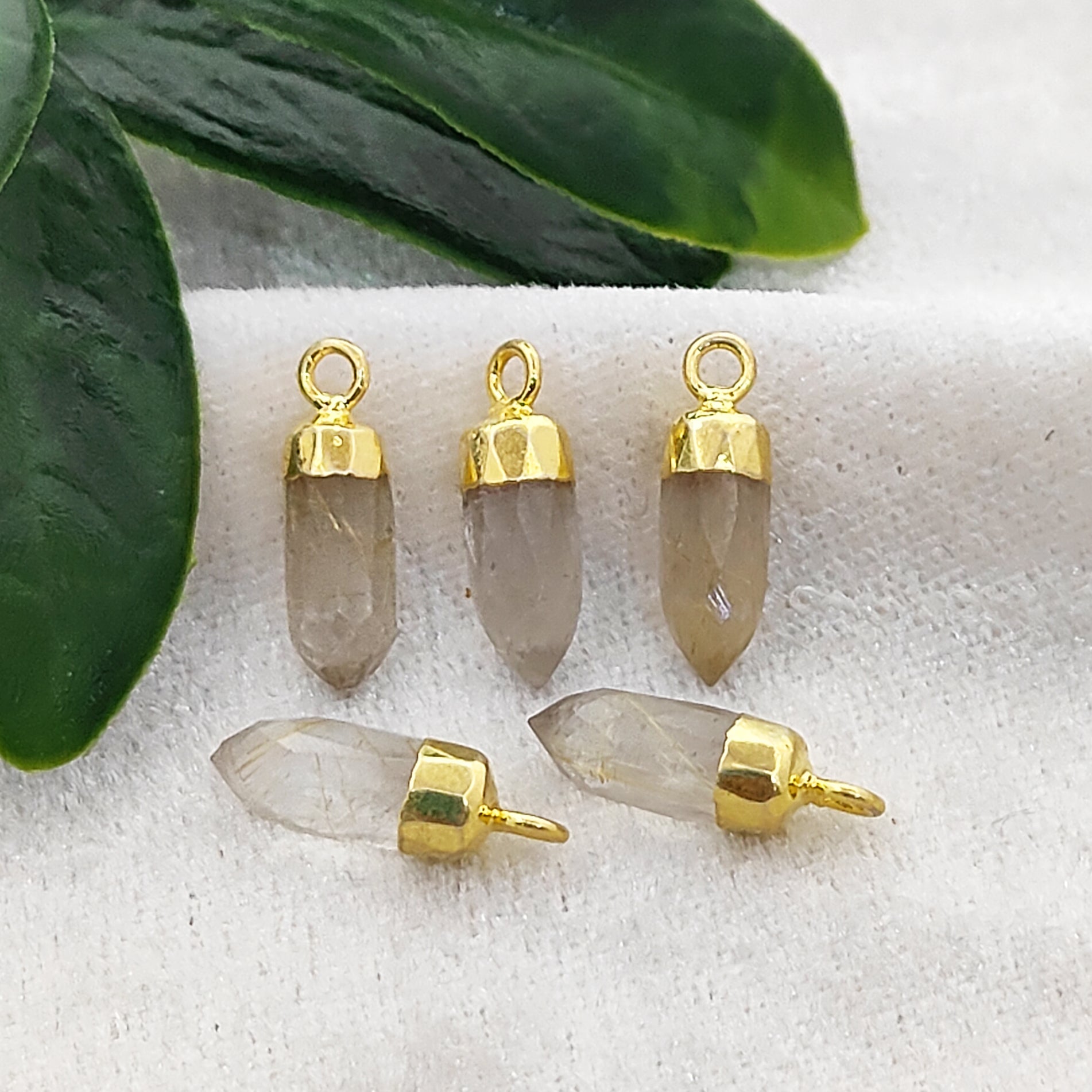 Golden Rutile Spike Pendant Gold Trimmed – Gemstone Charm for DIY Creations