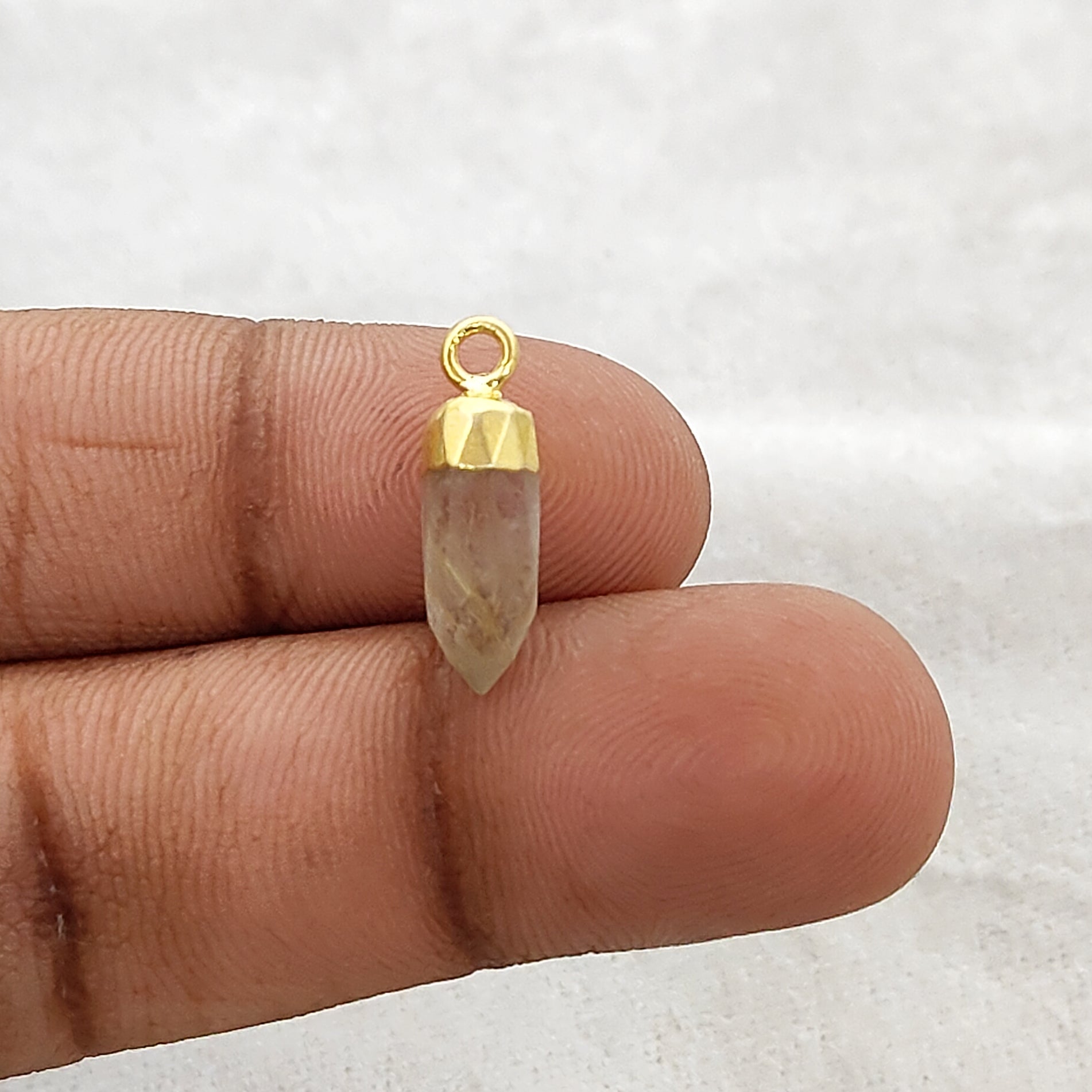 DIY Jewelry Supplies – Golden Rutile Crystal Spike Pendant with Gold Trim