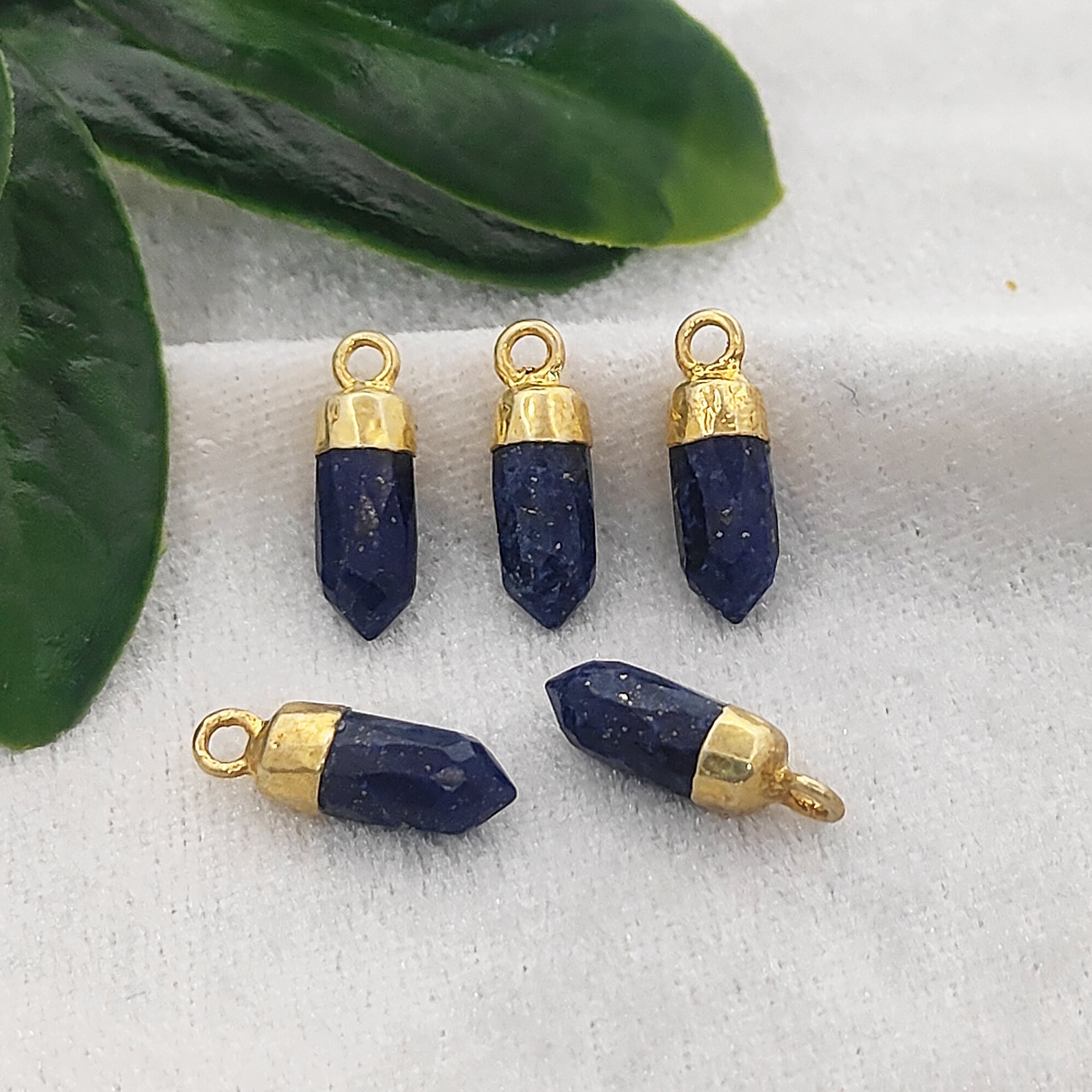 Handcrafted Lapis Lazuli Spike Pendant with Gold Electroplating – DIY Jewelry Charm