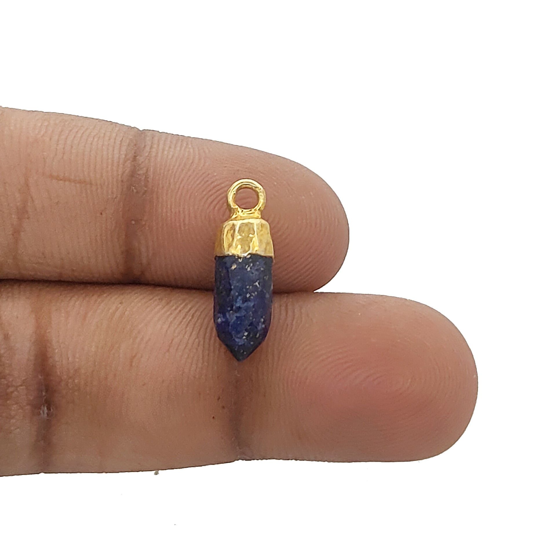 Minimalist Lapis Lazuli Spike Pendant – Gold Electroplated Gemstone Charm for DIY Jewelry