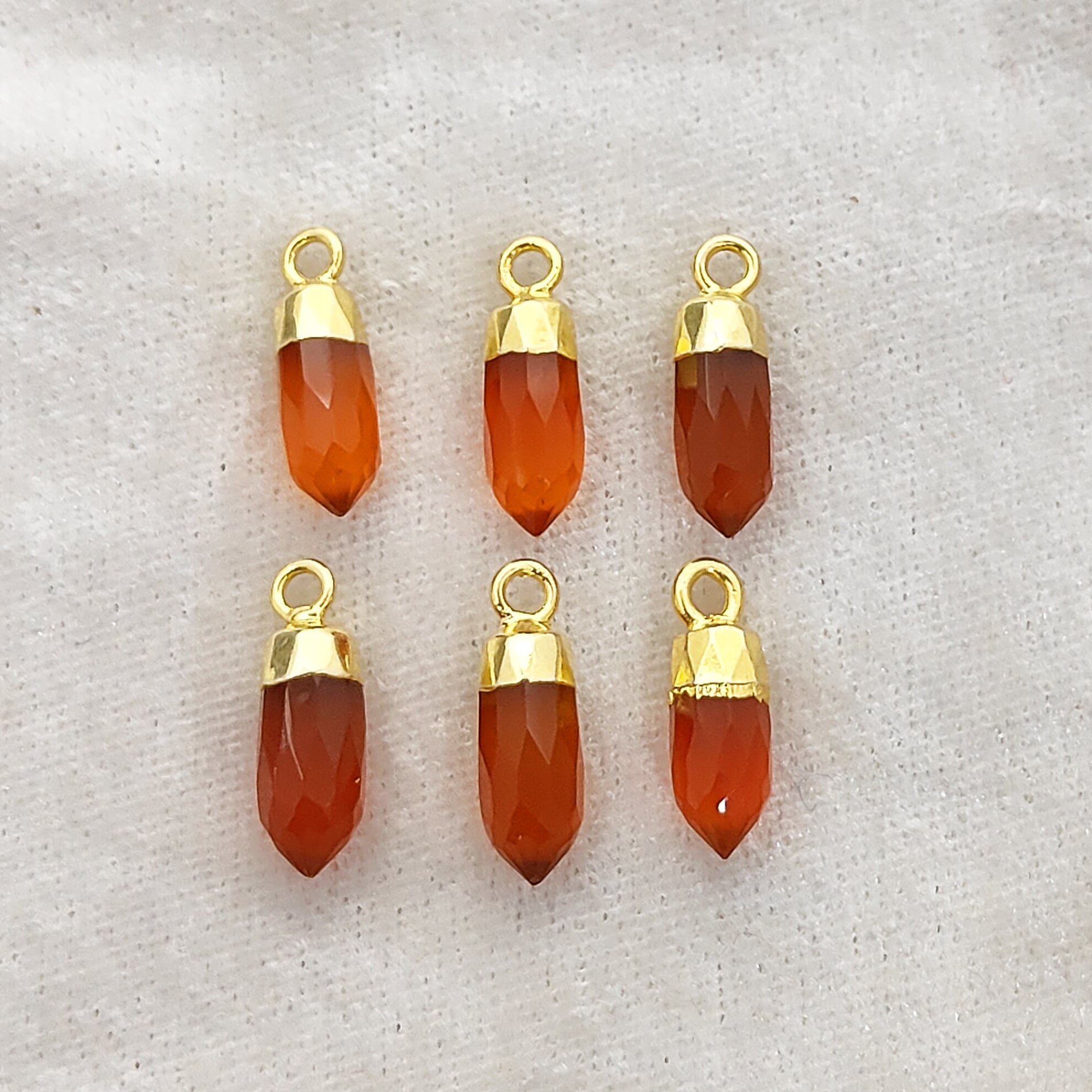 Minimalist Handmade Carnelian Spike Pendant – Gold Edged Gemstone Charm