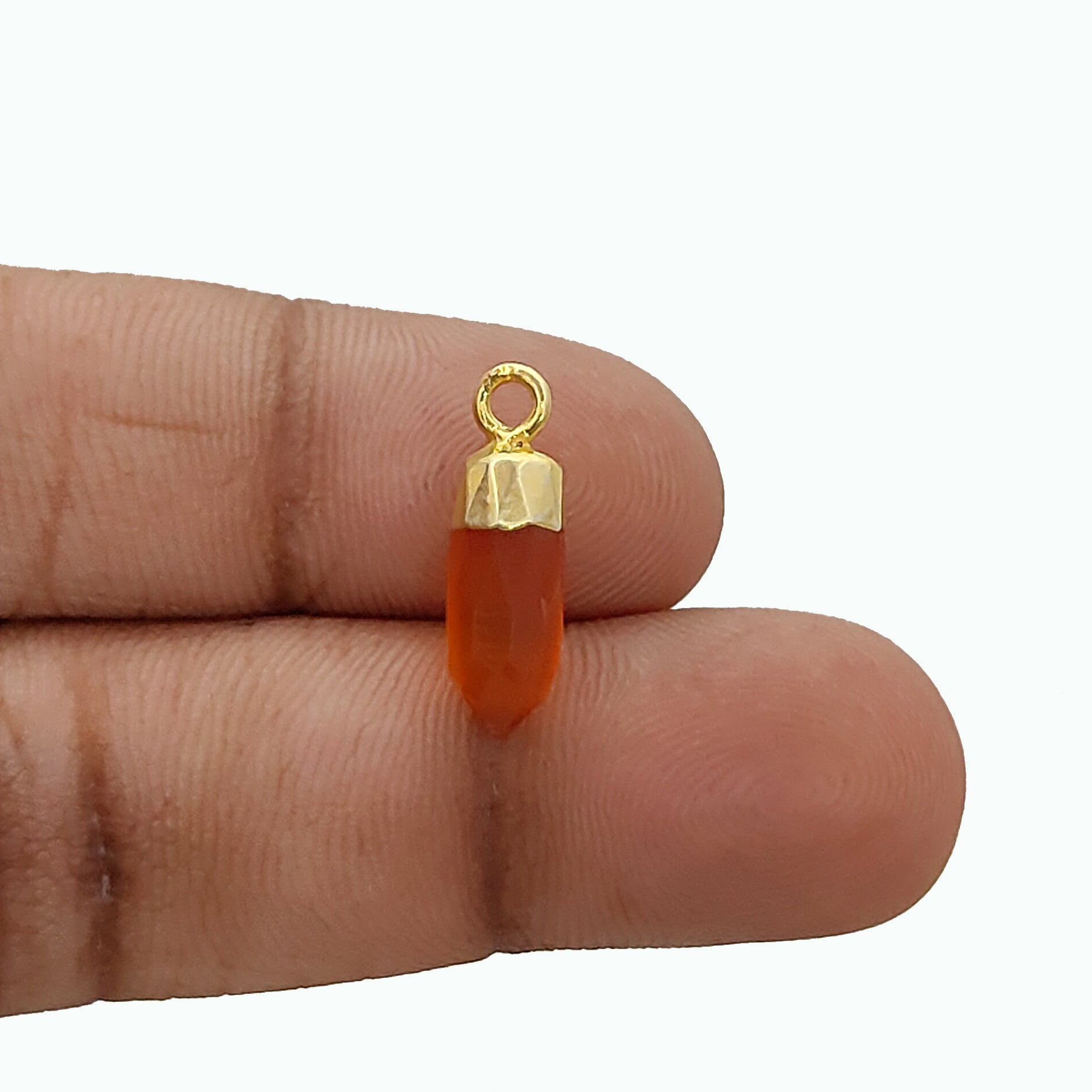 Gold Edged Carnelian Pendant – Handmade Minimalist Spike Charm for Jewelry DIY