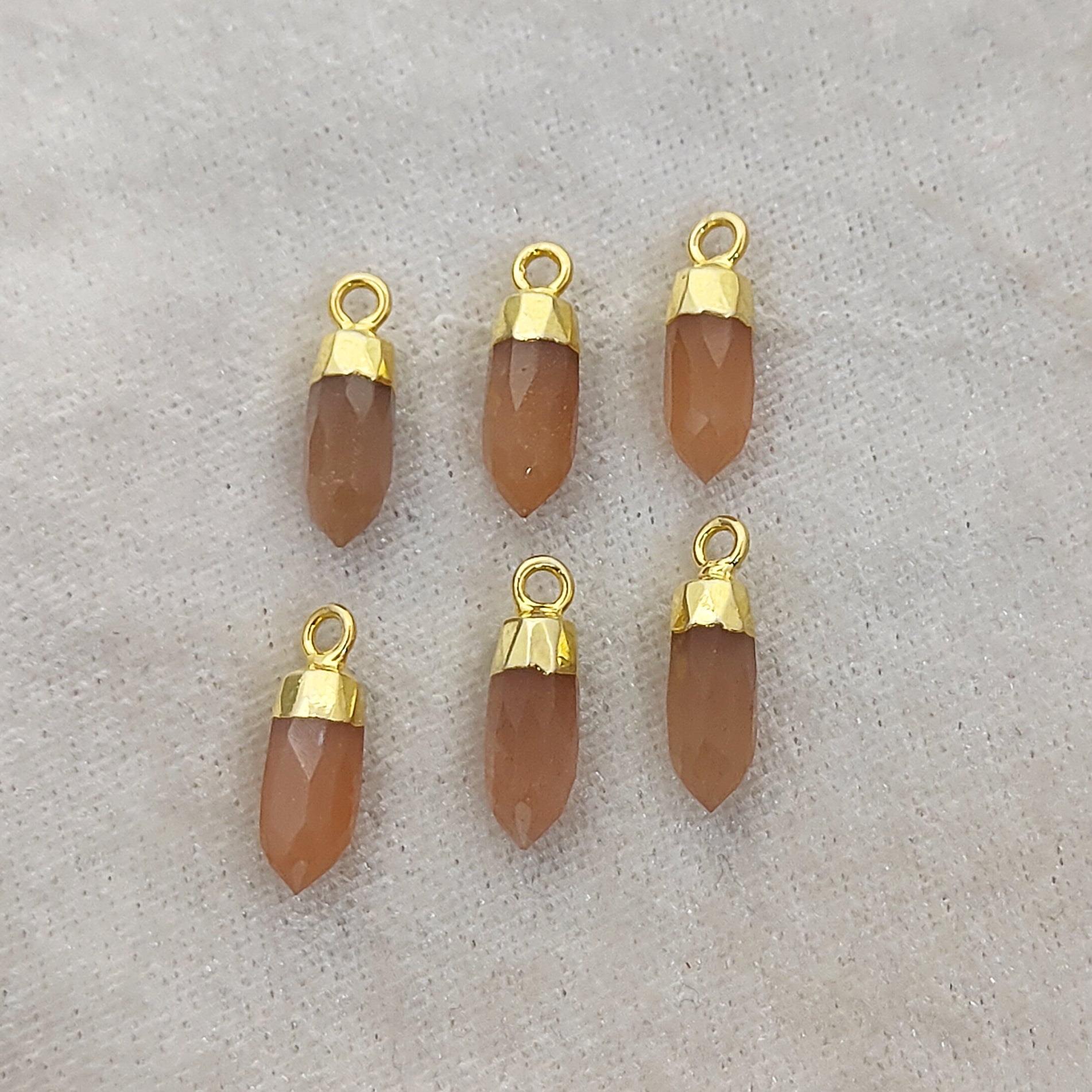 Gold Electroplated Peach Moonstone Pendant – Spike Healing Stone Charm for DIY Creations