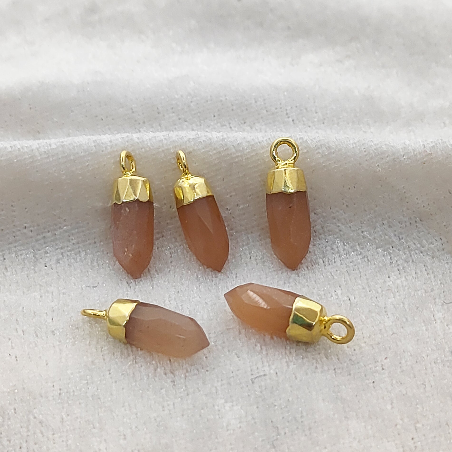 Spiritual Healing Jewelry – Gold Electroplated Peach Moonstone Spike Pendant Charm