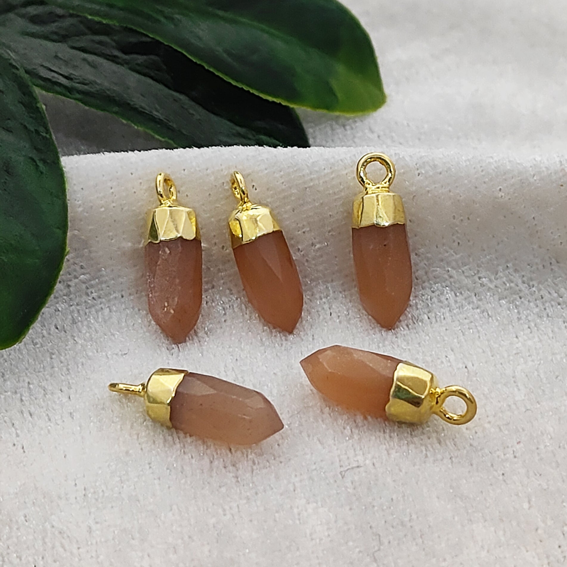 Peach Moonstone Spike Pendant Gold Electroplated – Healing Crystal Charm for DIY Jewelry