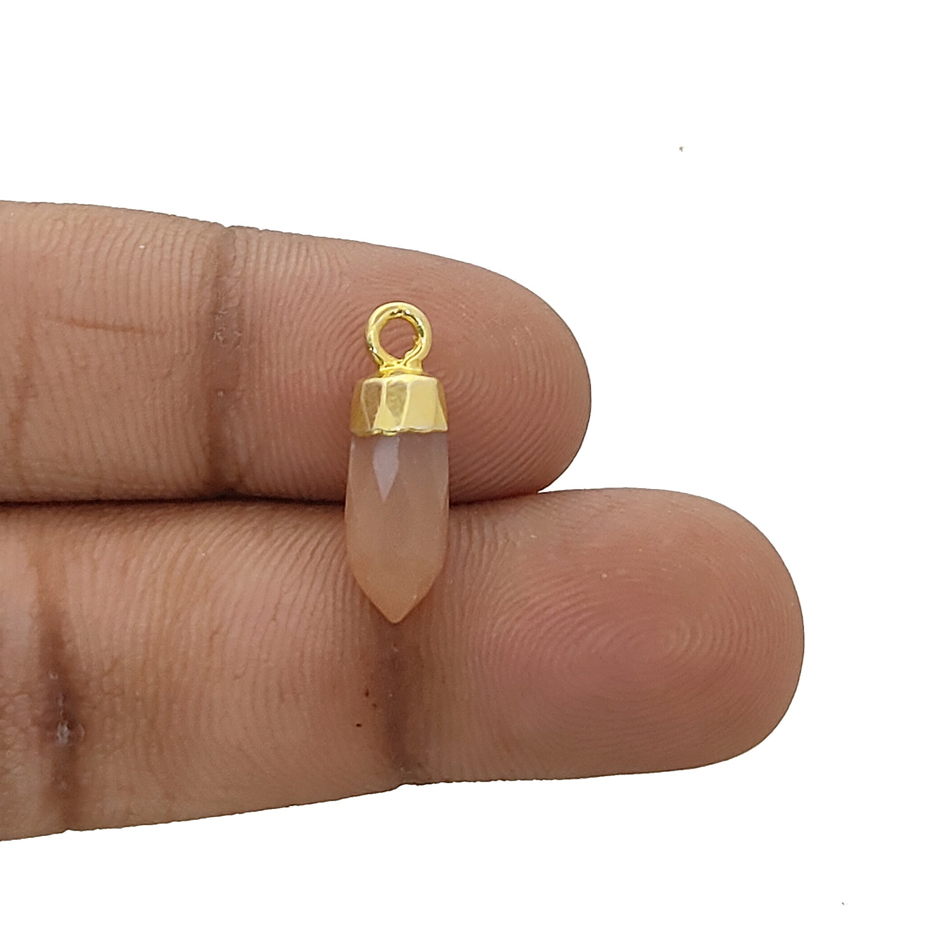Gold Electroplated Cap Peach Moonstone Pendant – Spiritual Stone Charm for Handmade Jewelry