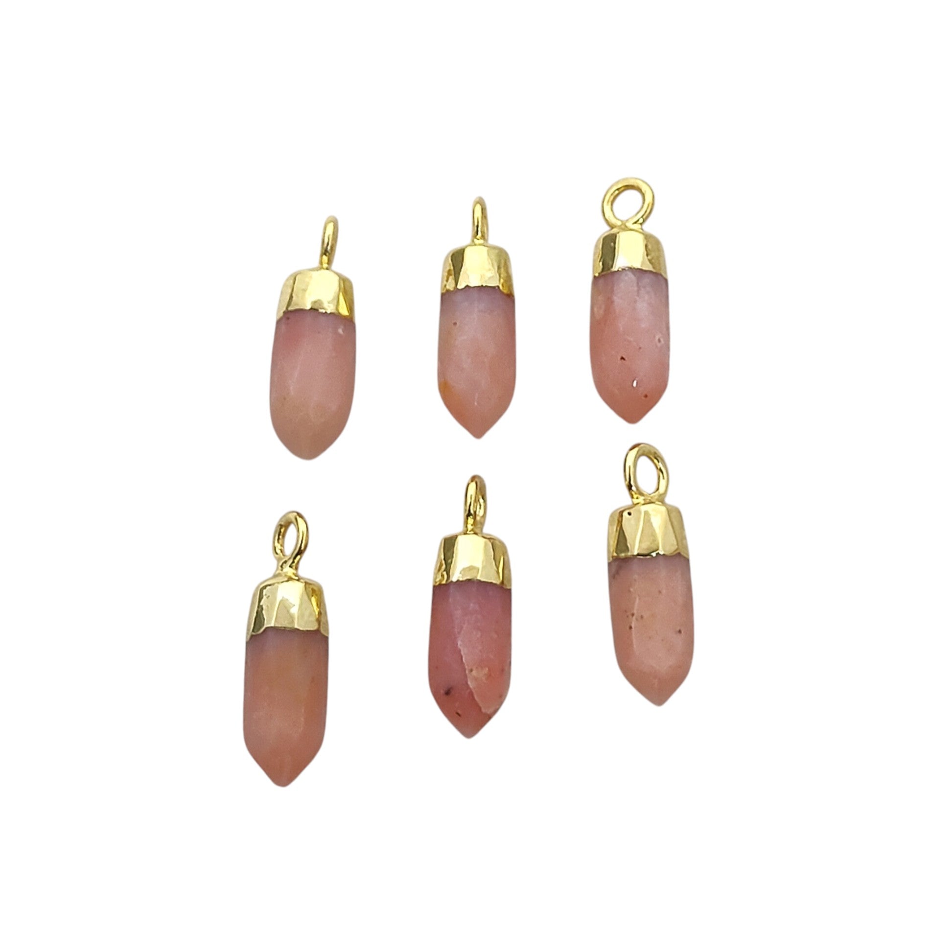 Delicate Pink Opal Spike Pendant – Gold Electroplated Cap Birthstone Charm