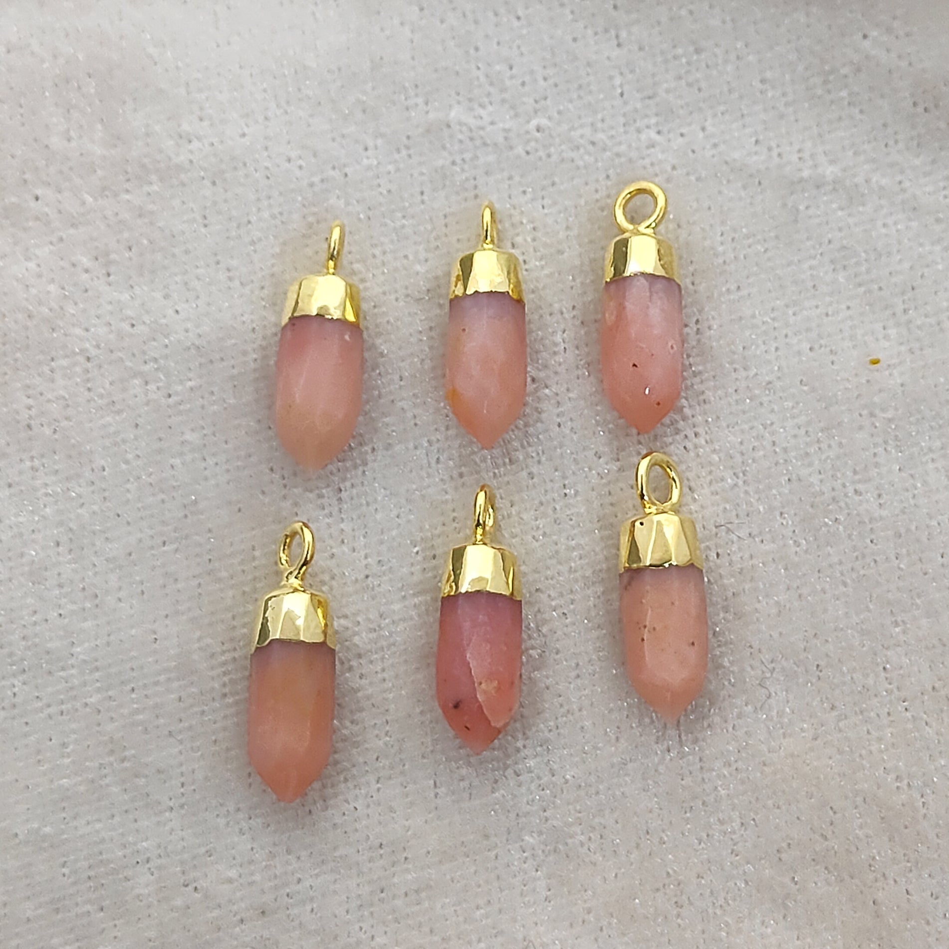 Pink Opal Spike Pendant Gold Electroplated – Minimalist Birthstone Charm for Handmade Designs