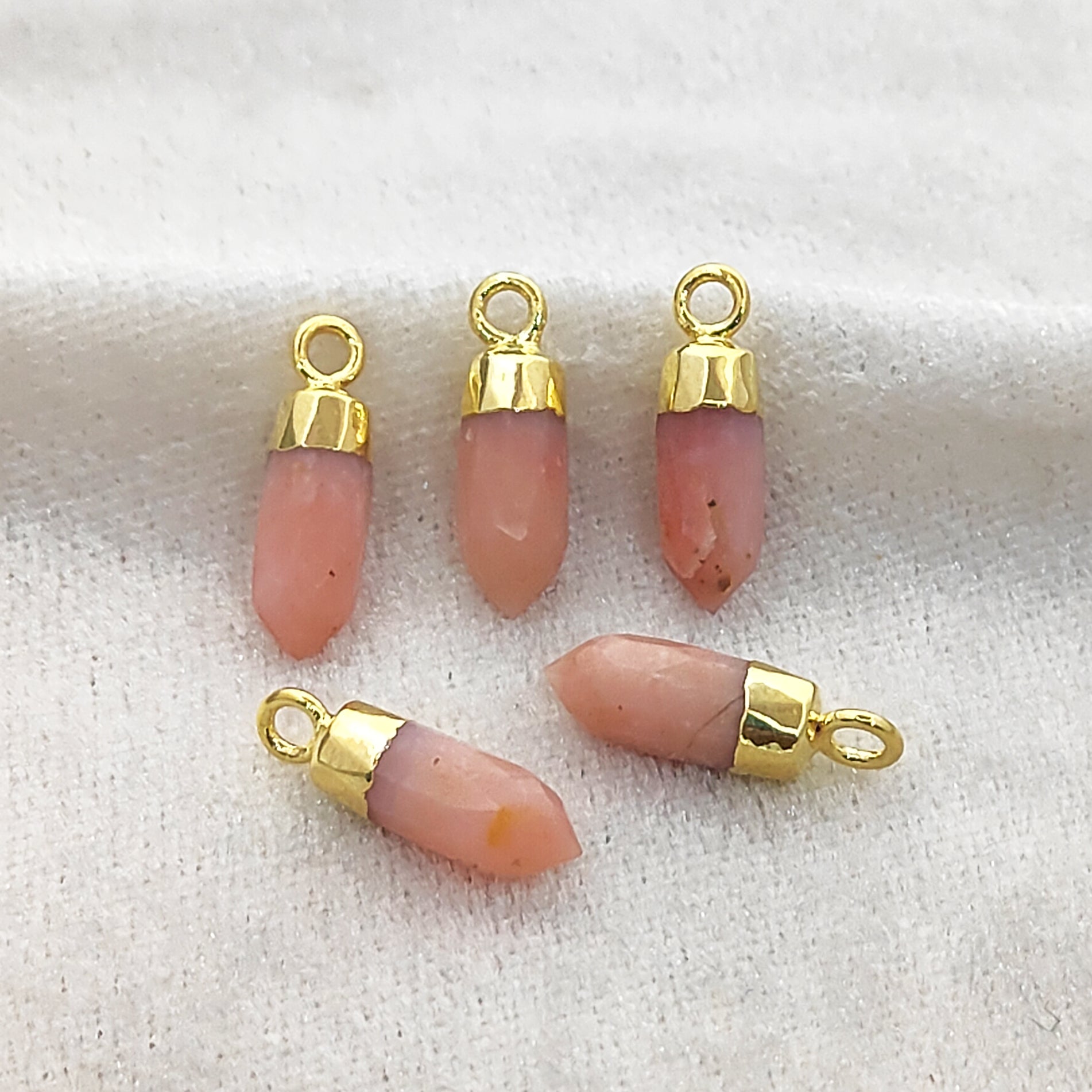 Minimalist Birthstone Jewelry – Pink Opal Spike Pendant with Gold Electroplating