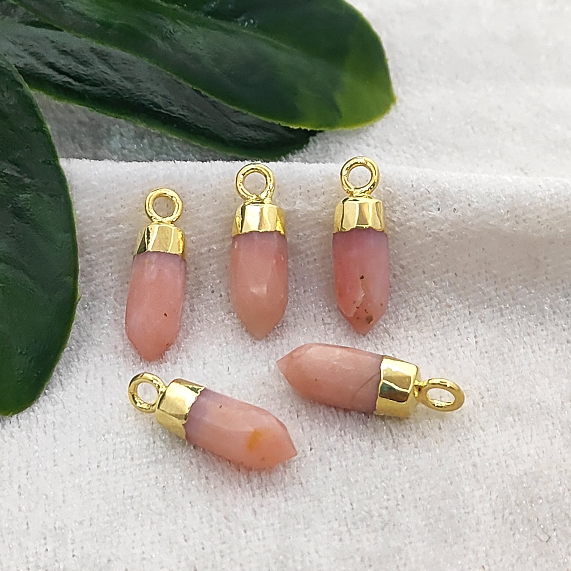 Gold Electroplated Cap Pink Opal Spike Pendant – Dainty Birthstone Charm for DIY Jewelry