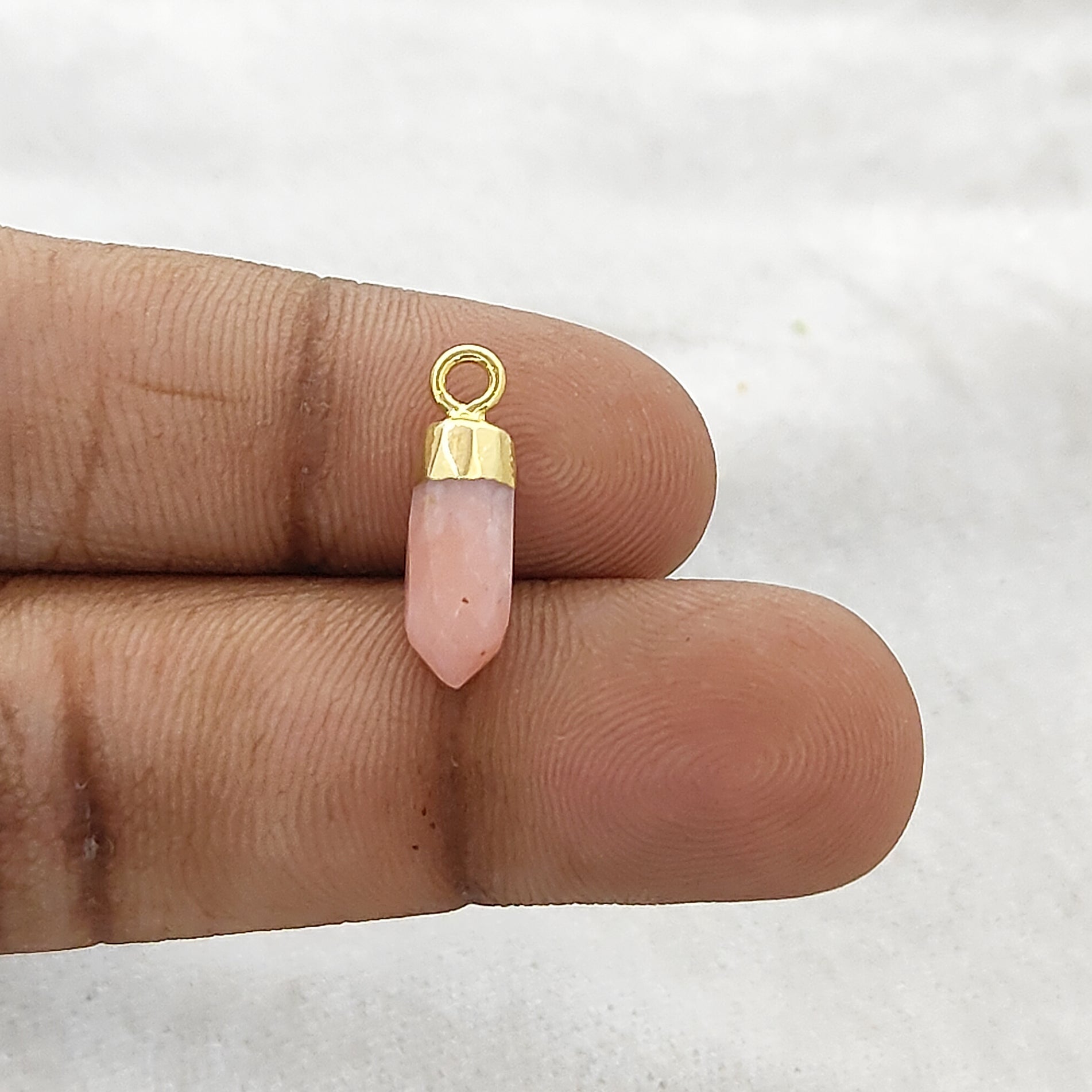 Delicate Pink Opal Pendant – Gold Electroplated Spike Birthstone Jewelry Charm