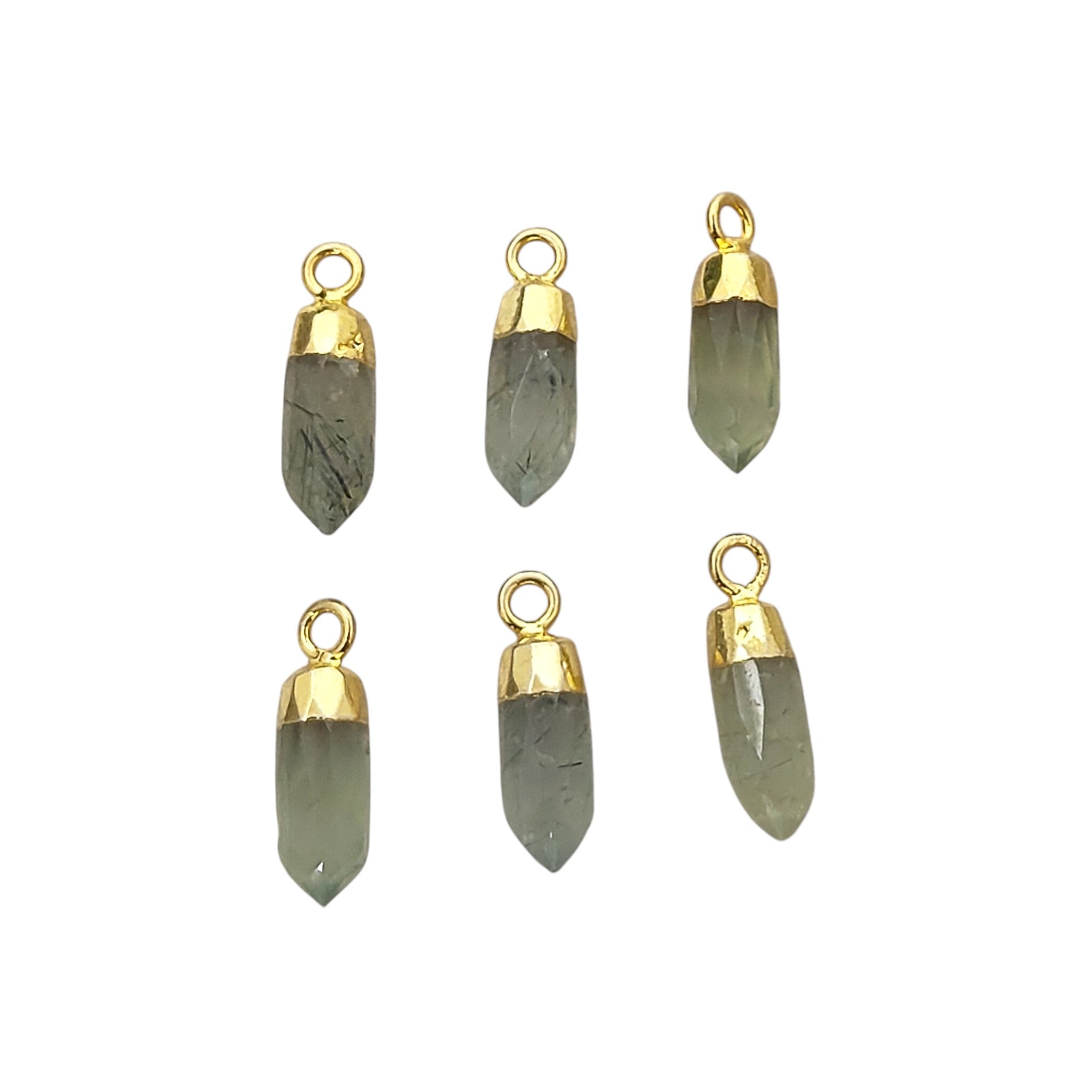 Handcrafted Prehnite Spike Pendant – Gold Trimmed Birthstone Charm for DIY Jewelry