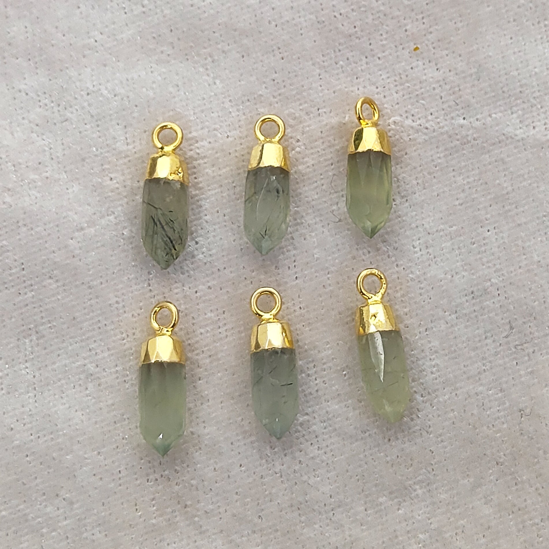 Gold Trimmed Prehnite Pendant – Handmade Spike Birthstone Charm for DIY Jewelry