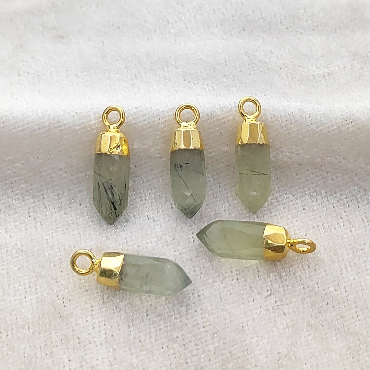 Prehnite Spike Pendant Gold Trimmed – DIY Birthstone Charm for Necklace & Bracelet Designs