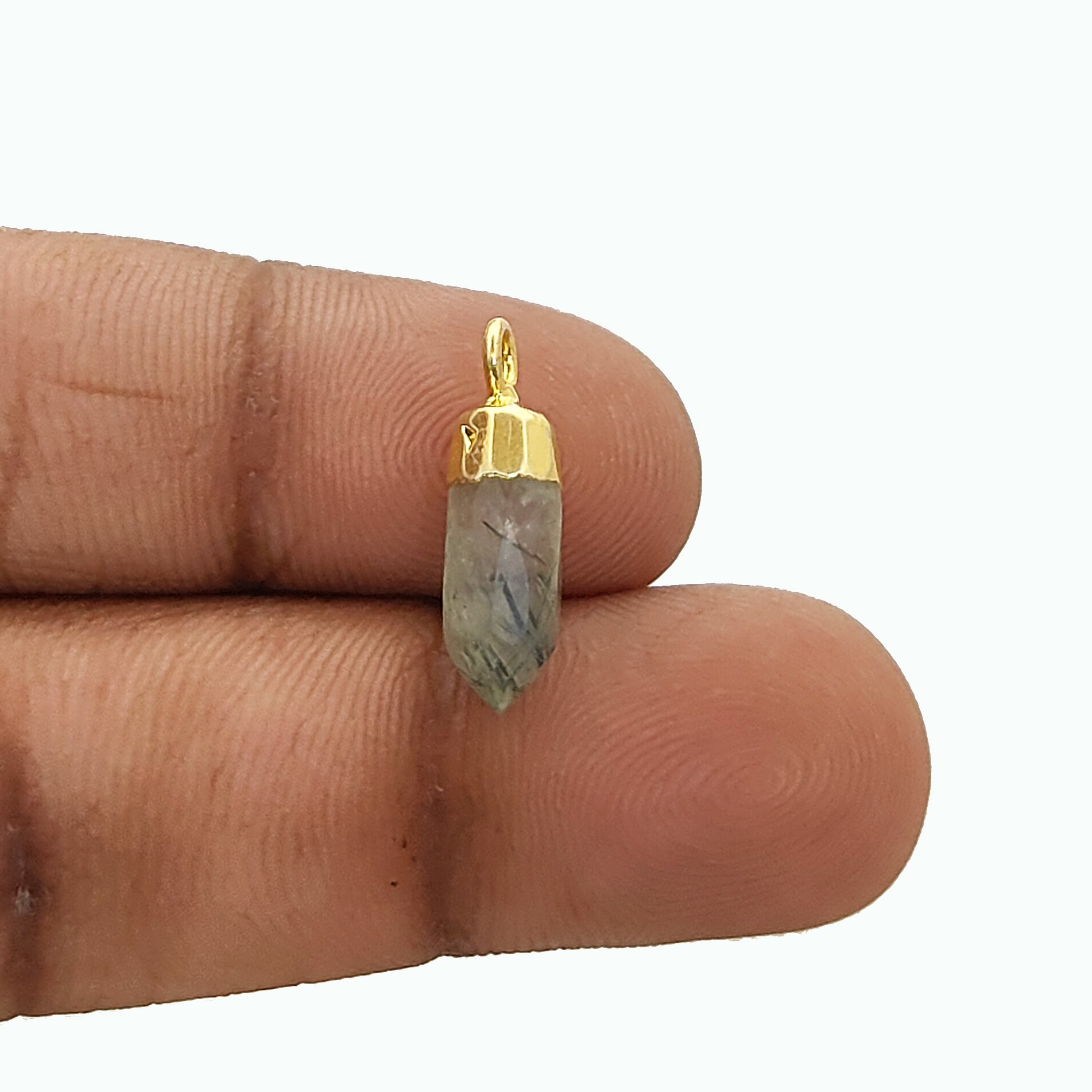 Handmade Gold Trim Prehnite Spike Pendant – Birthstone Gemstone Charm for Jewelry Making