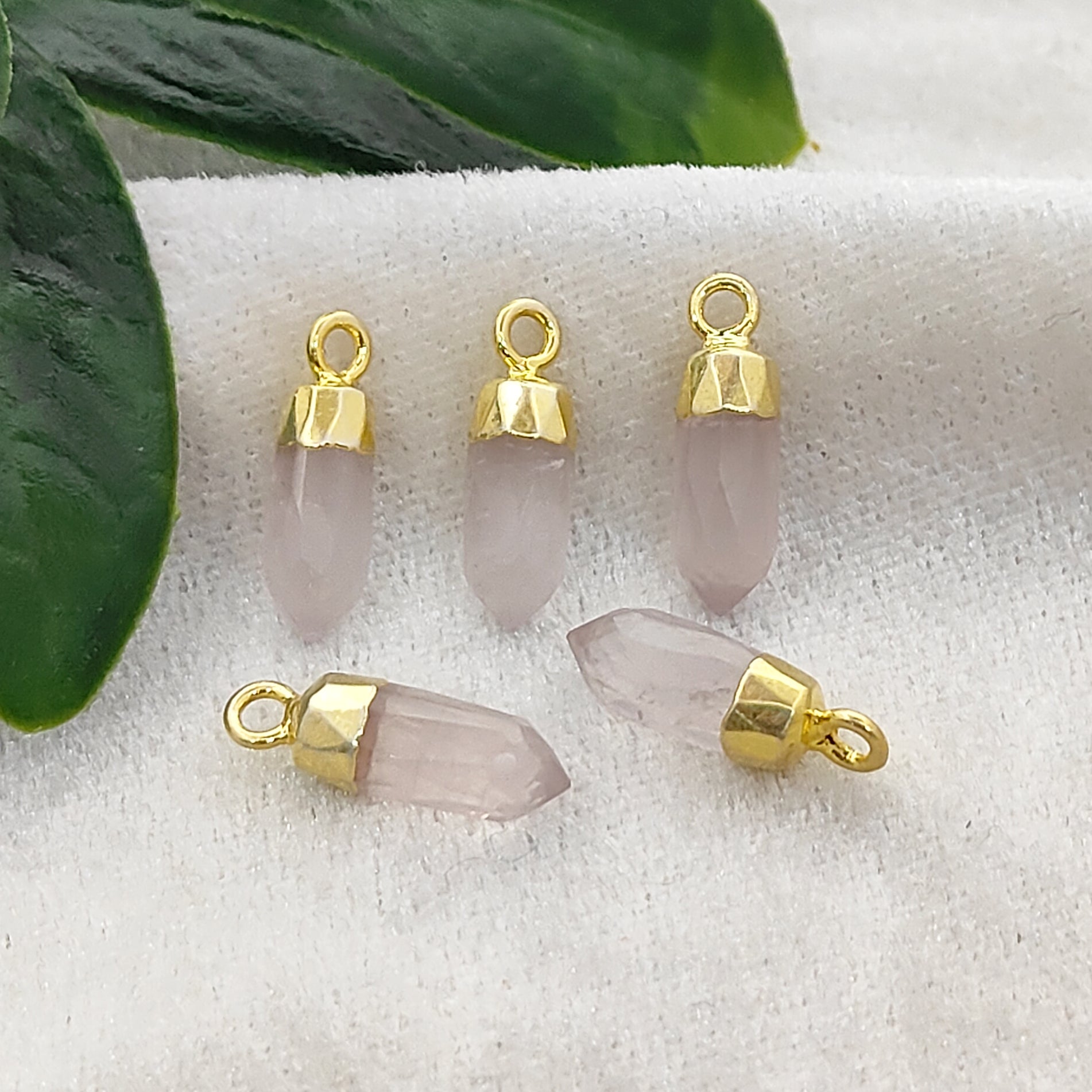 Gold Electroplated Rose Quartz Point Pendant – Spiritual Gemstone Charm for Handmade Designs