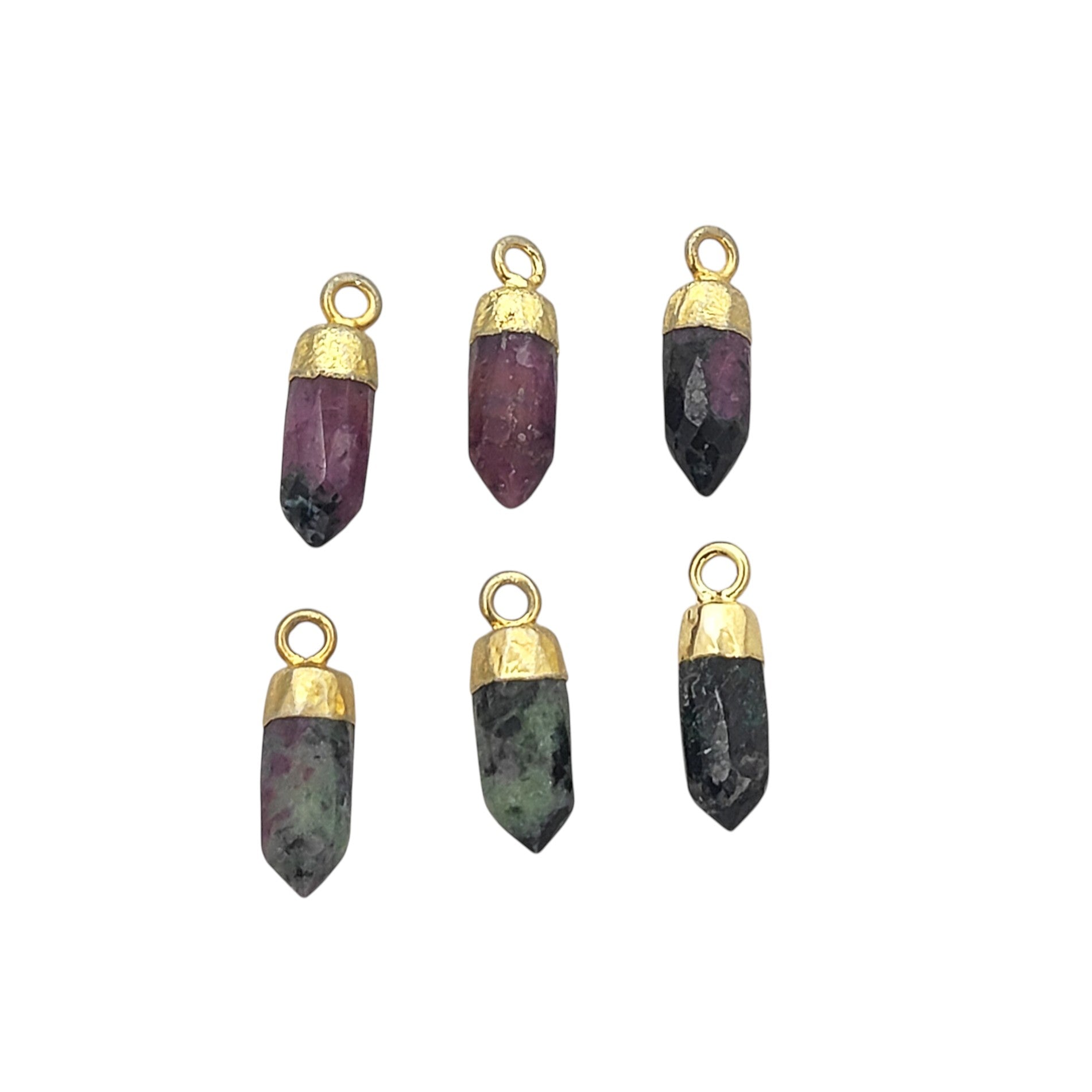 Minimalist Ruby Zoisite Spike Pendant – Gold Edged Gemstone Charm for Boho Jewelry