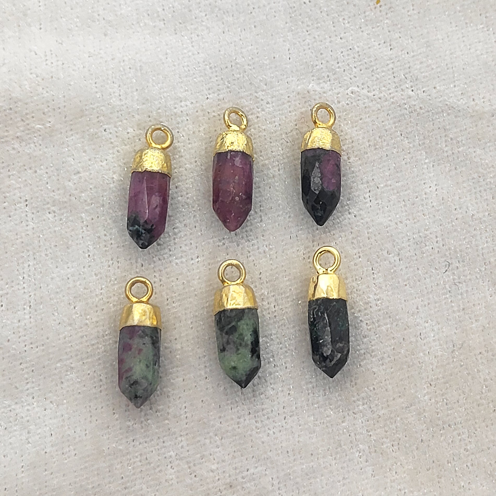 Bohemian Ruby Zoisite Spike Pendant with Gold Edges – DIY Jewelry Gemstone Charm