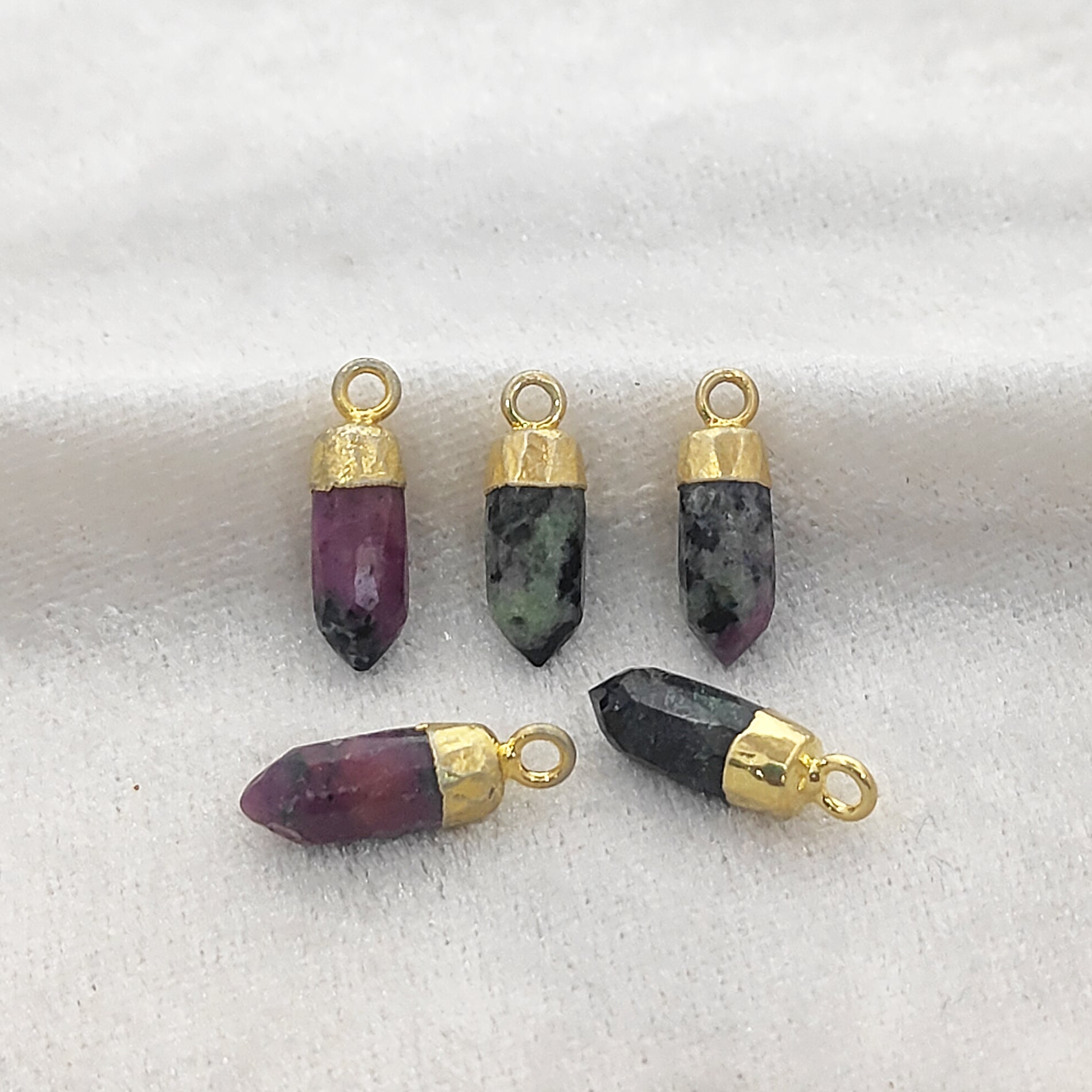 Ruby Zoisite Spike Pendant Gold Edged – Boho Style Gemstone Charm for Handmade Creations