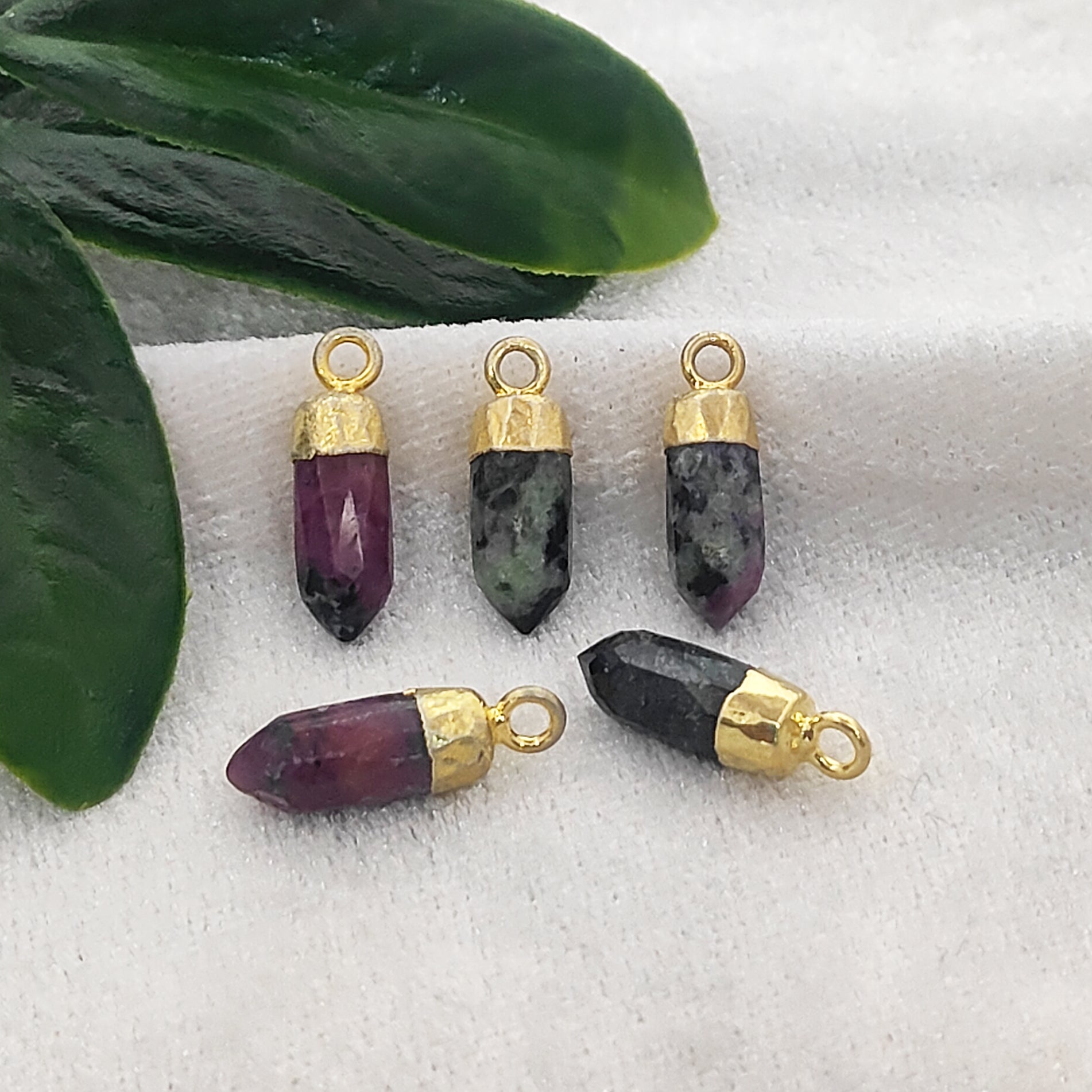Handmade Ruby Zoisite Pendant – Gold Edged Spike Charm for Bohemian & Spiritual Jewelry