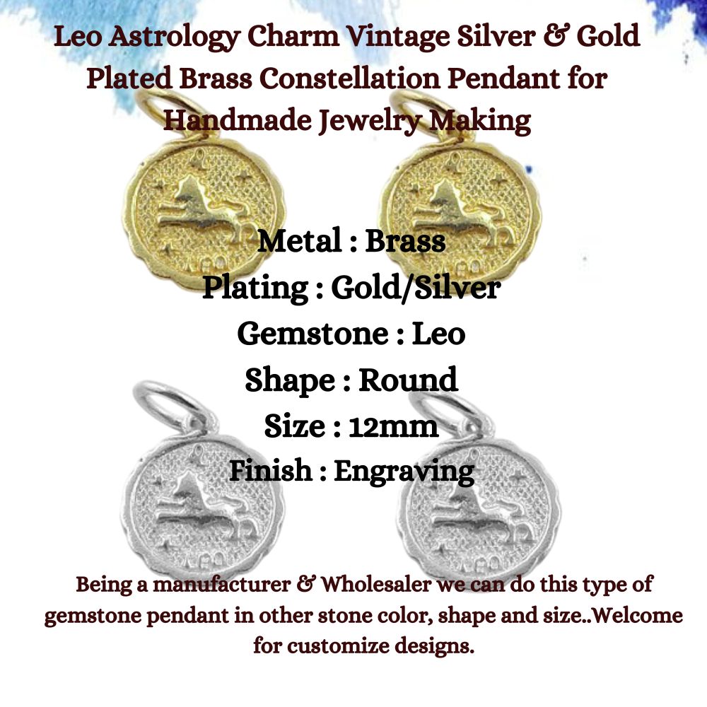 Leo Astrology Charm Vintage Silver & Gold Plated Brass Constellation Pendant for Handmade Jewelry Making- Selling Per Piece
