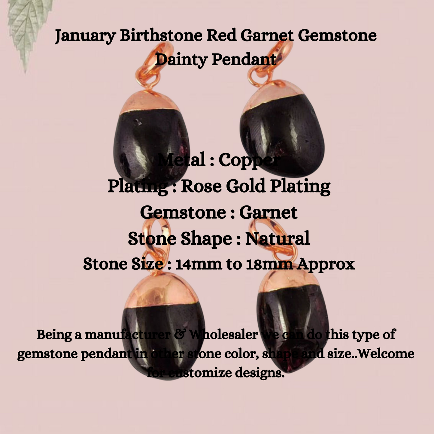 January Birthstone Red Garnet Gemstone Dainty Pendant Rose Gold Electroplated Minimalist Jewelry- Selling Per Piece