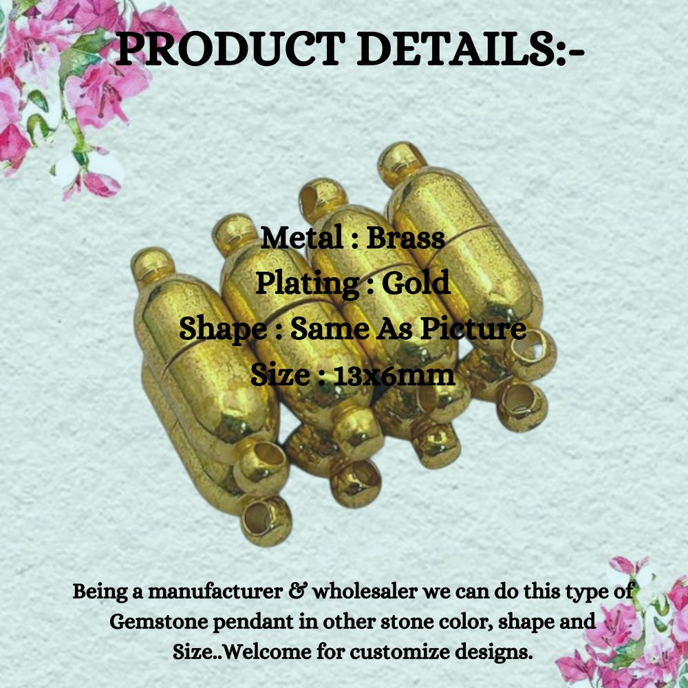 Magnetic Cylinder Clasp Strong Gold Brass Connector for DIY Jewelry & Bracelet Findings- Selling Per Piece