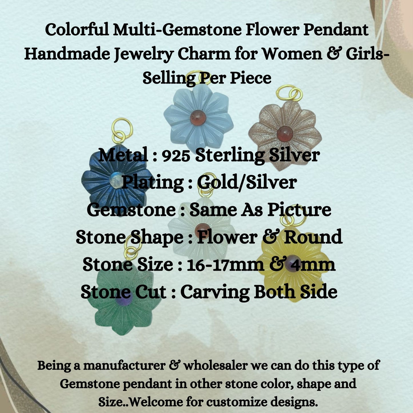 Colorful Multi-Gemstone Flower Pendant Handmade Jewelry Charm for Women & Girls- Selling Per Piece