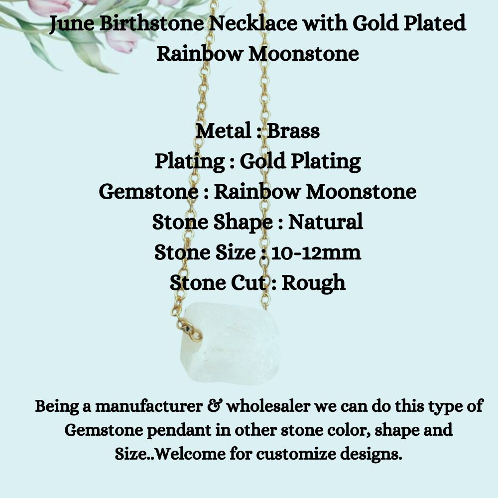 June Birthstone Necklace with Gold Plated Rainbow Moonstone