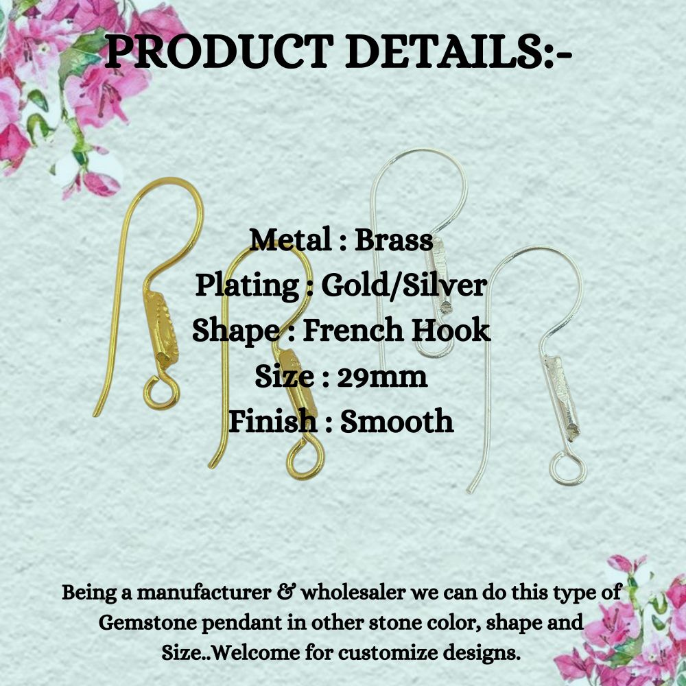 Gold Plated & Silver French Hook Earwires Fancy Earring Components for Handmade Jewelry- Selling by Pair