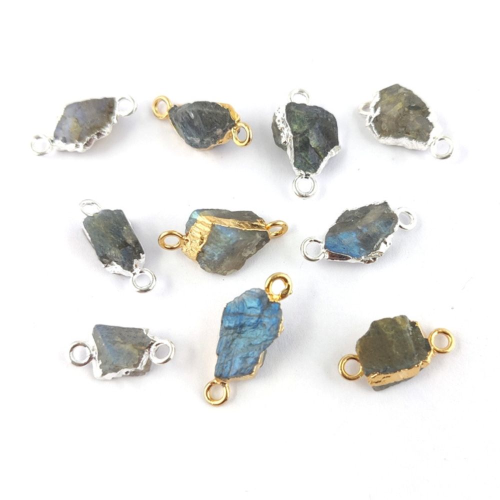 8-12mm Raw Birthstone Gemstone Connector Gold/Silver Electroplated Handmade Jewelry Findings- Selling Per Piece
