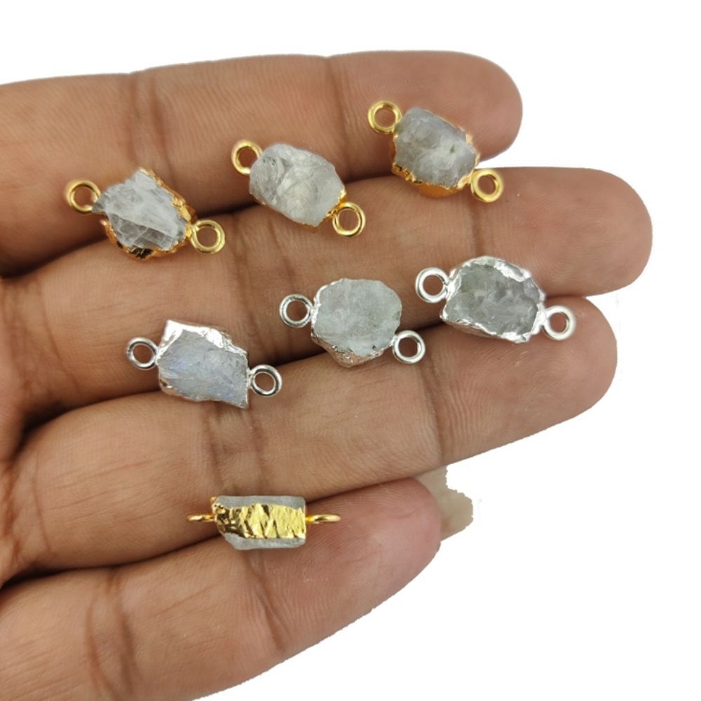 8-12mm Raw Birthstone Gemstone Connector Gold/Silver Electroplated Handmade Jewelry Findings- Selling Per Piece