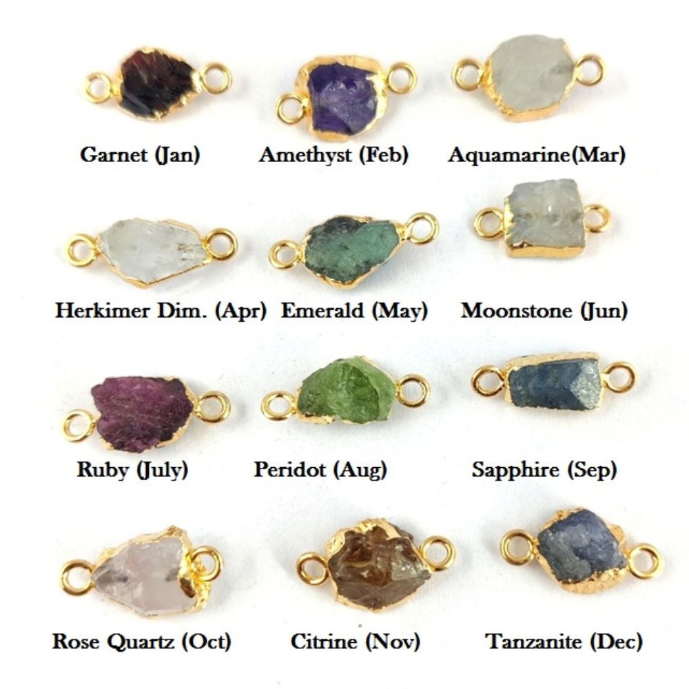 Raw Birthstone Gemstone Connector – 8-12mm | Gold Electroplated | Handmade Jewelry Supply
