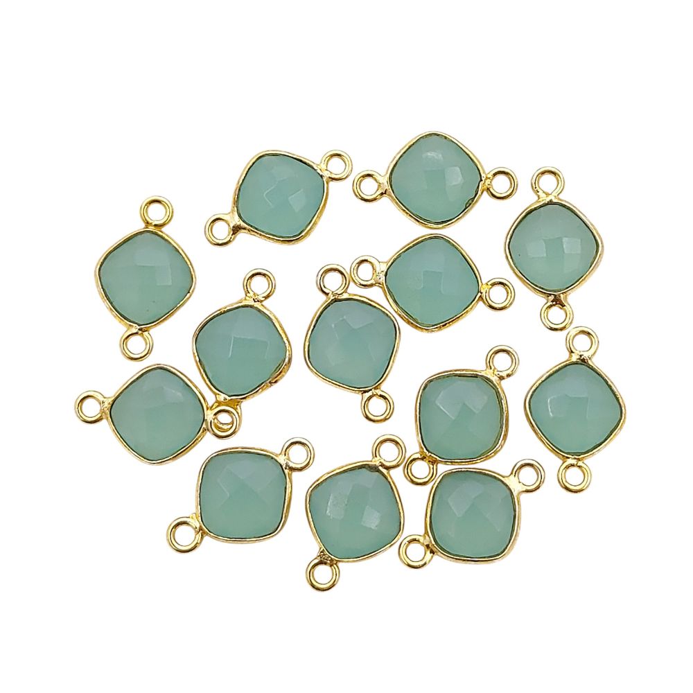 Gold Plated 8mm Cushion Cut Multi-Color Gemstone Connector Link Dual Loop Faceted Stone Charm for Handmade Jewelry- Selling Per Piece