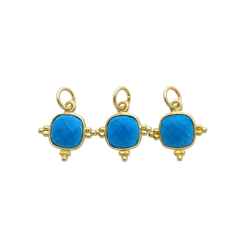 Handmade 8mm Turquoise Pendant - Cushion Cut Gold Plated Sterling Silver Charm