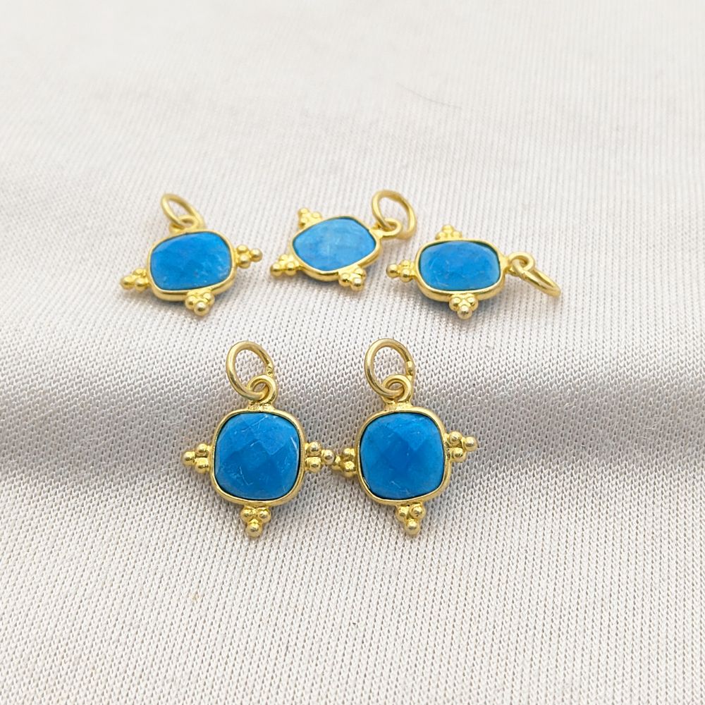 Handcrafted 8mm Cushion Cut Turquoise Pendant - Gold Plated Sterling Silver Charm