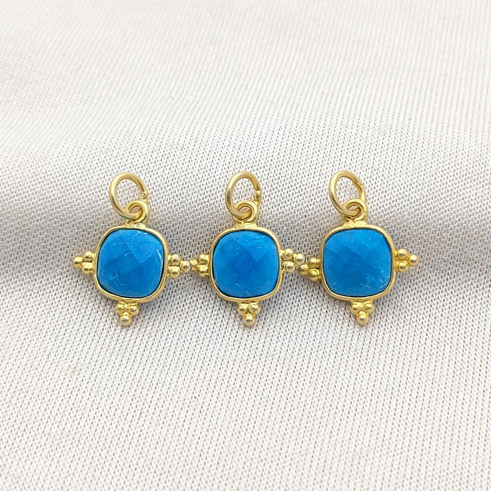 8mm Cushion Turquoise Pendant - Gold Plated Sterling Silver Handmade Jewelry Charm