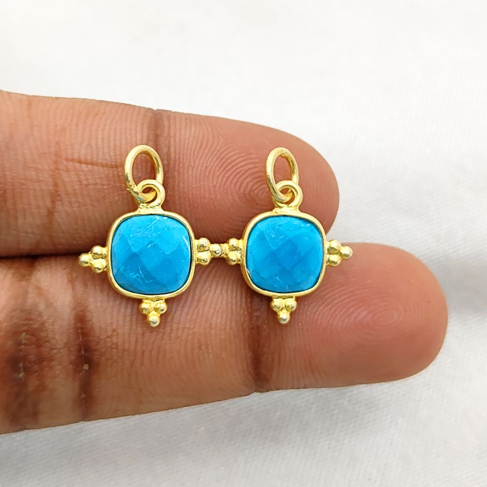 8mm Cushion Cut Turquoise Pendant Gold Plated Sterling Silver Handmade Charm