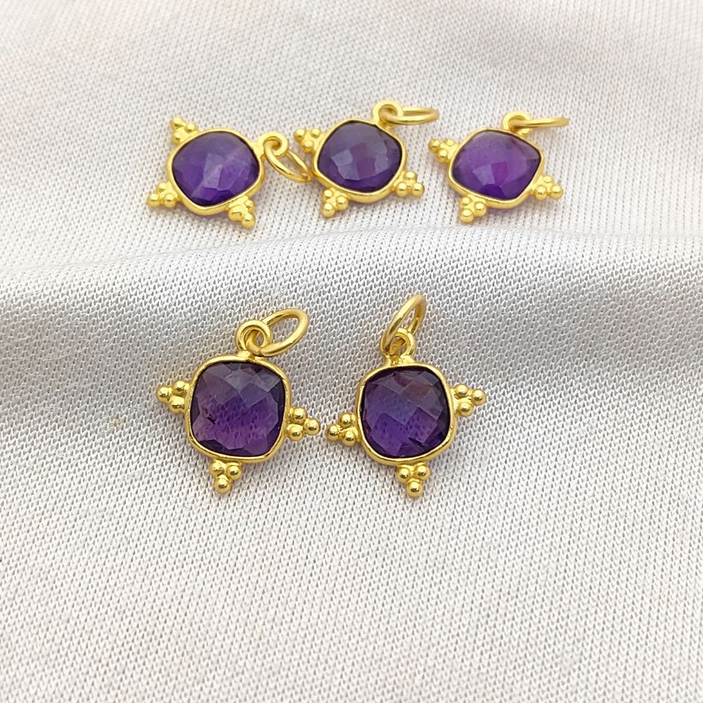 Sterling Silver Gold Plated 8mm Cushion Amethyst Pendant - Handmade Gemstone Jewelry