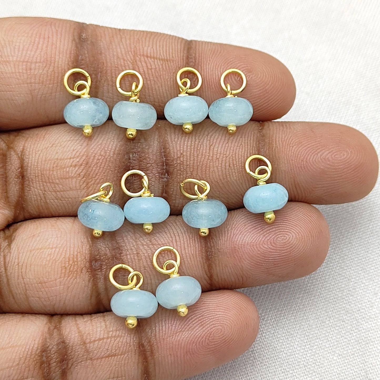 Roundel 8mm Aqua Chalcedony Beaded Pendant Gold Vermeil Gemstone Charm for DIY Jewelry & Gifts- Selling Per Piece