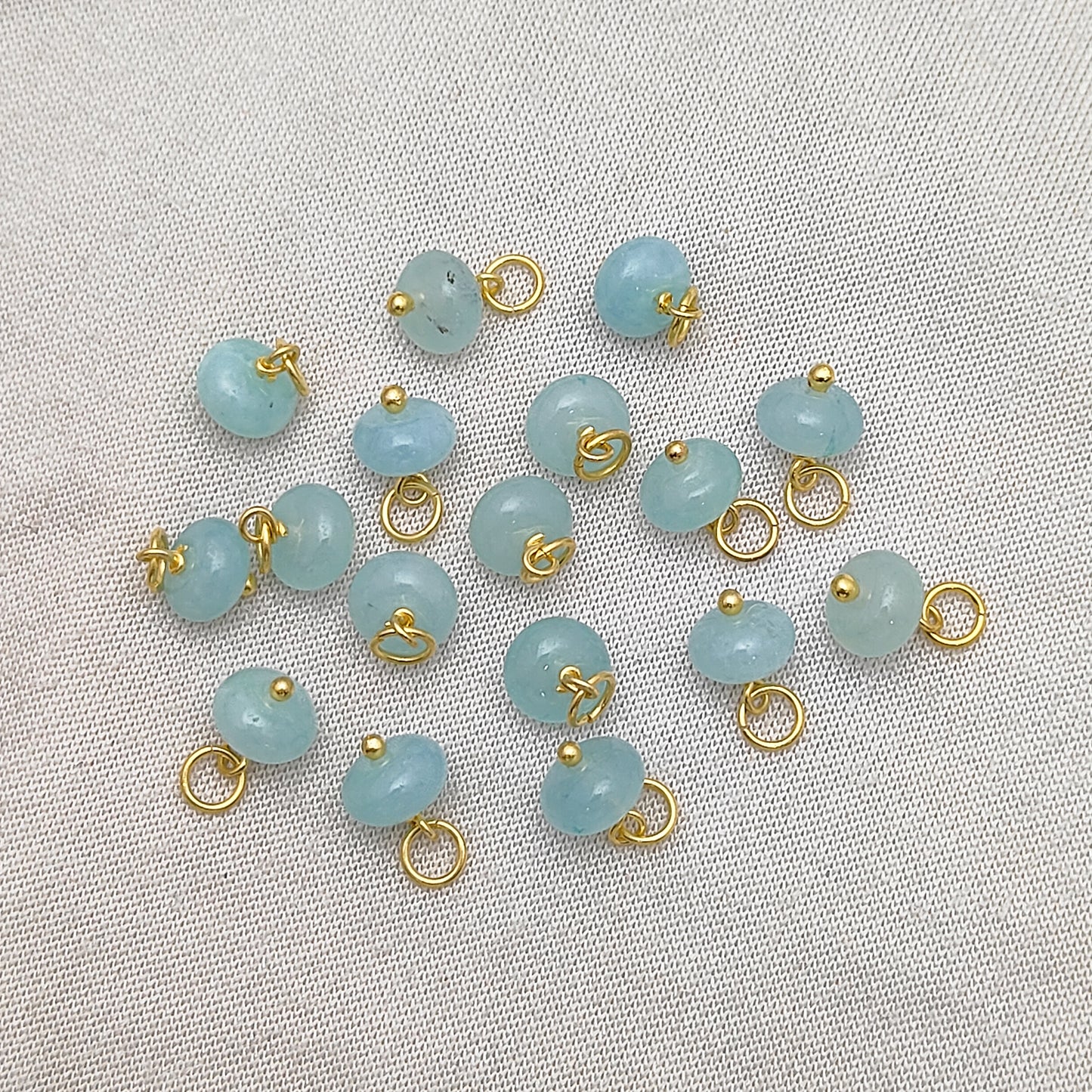Roundel 8mm Aqua Chalcedony Beaded Pendant Gold Vermeil Gemstone Charm for DIY Jewelry & Gifts- Selling Per Piece