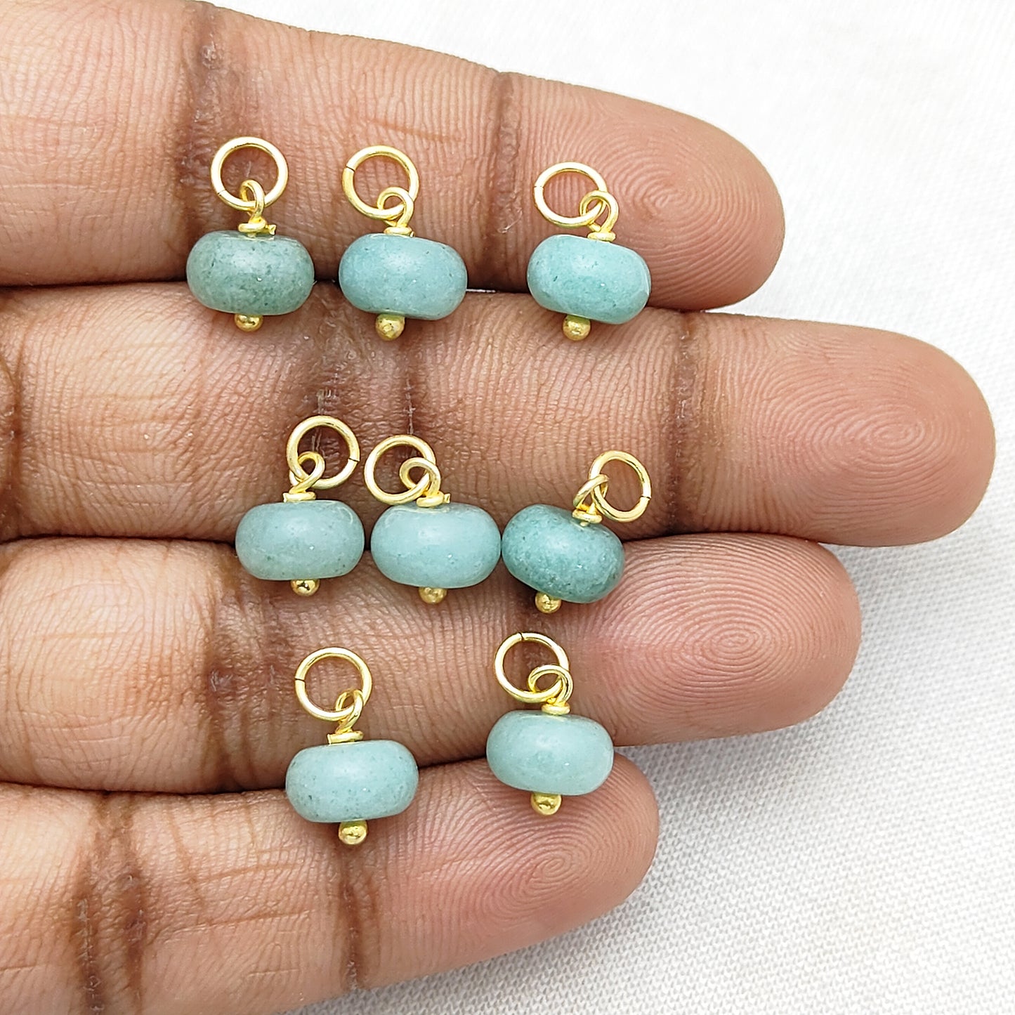 March Birthstone 8mm Aquamarine Beaded Pendant Gold Plated Sterling Silver Gemstone Charm for DIY Jewelry- Selling Per Piece